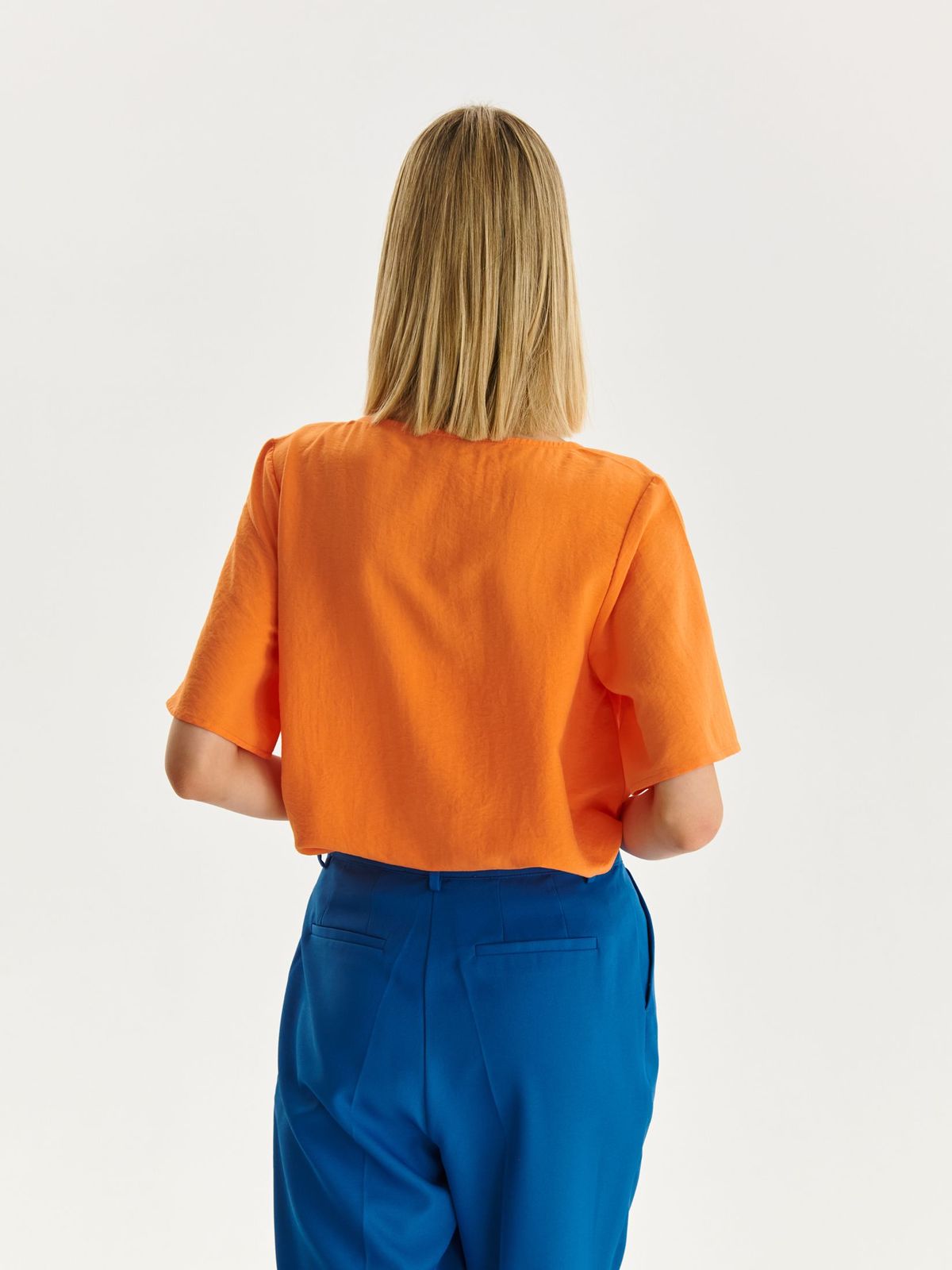 Orange women`s blouse thin fabric loose fit with rounded cleavage 3 - StarShinerS.com