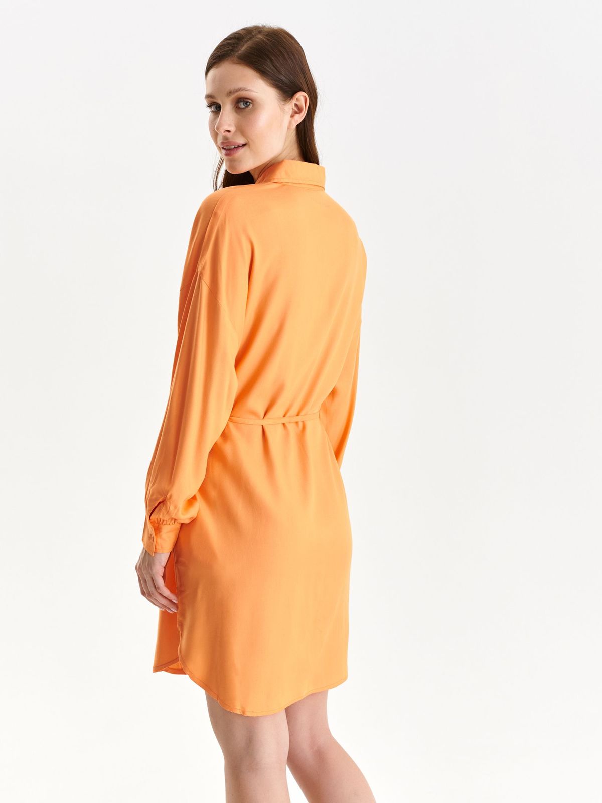 Rochie tip camasa din material subtire portocalie cu croi larg si maneci bufante - Top Secret 3 - StarShinerS.ro