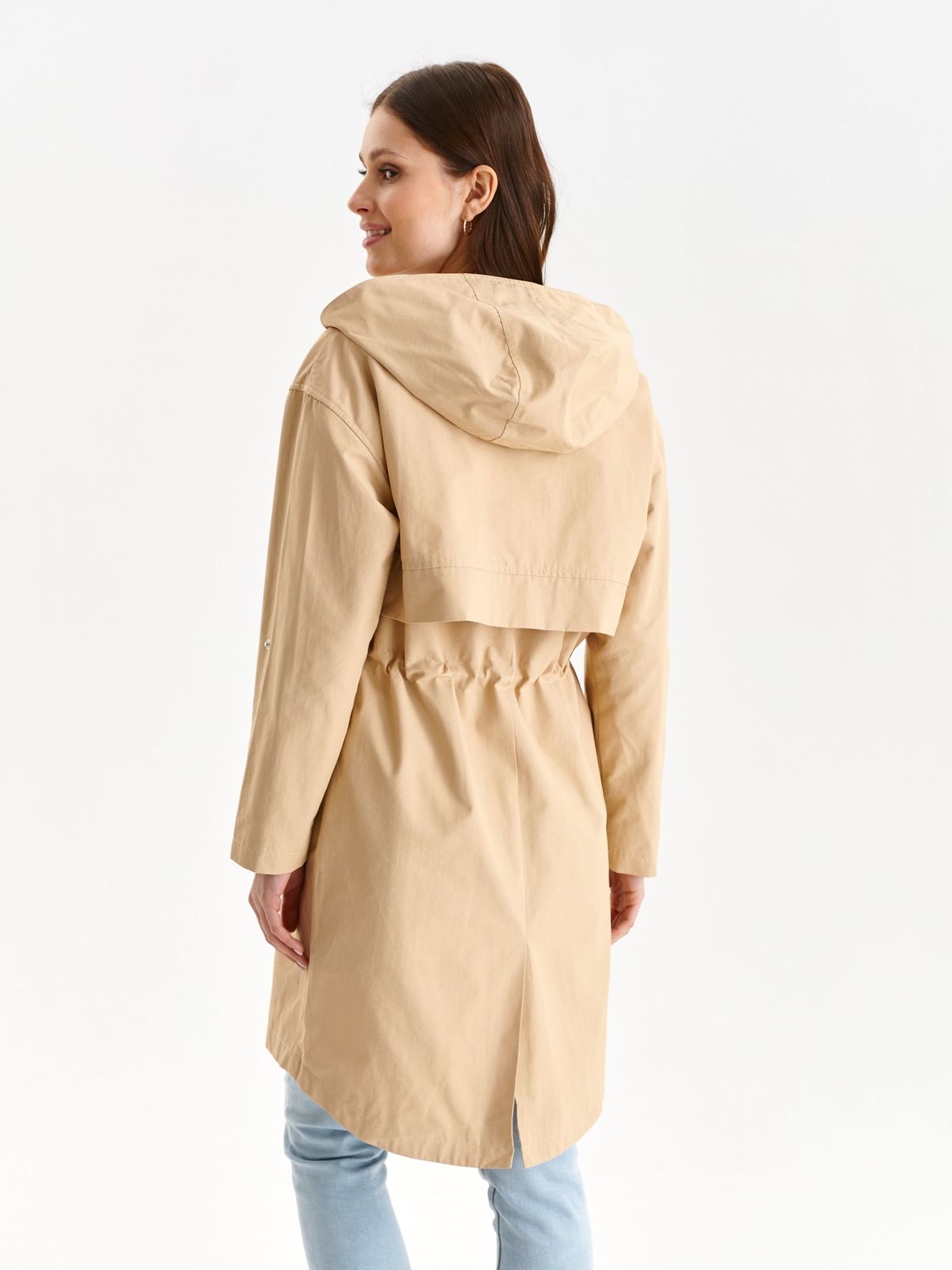Beige jacket from slicker loose fit with laced details asymmetrical 3 - StarShinerS.com