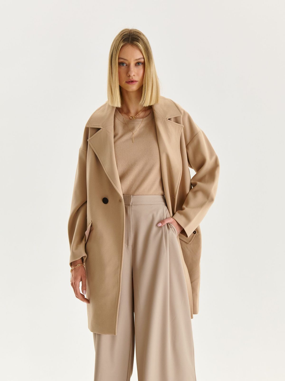 Nude coat elastic cloth loose fit with pockets 4 - StarShinerS.com