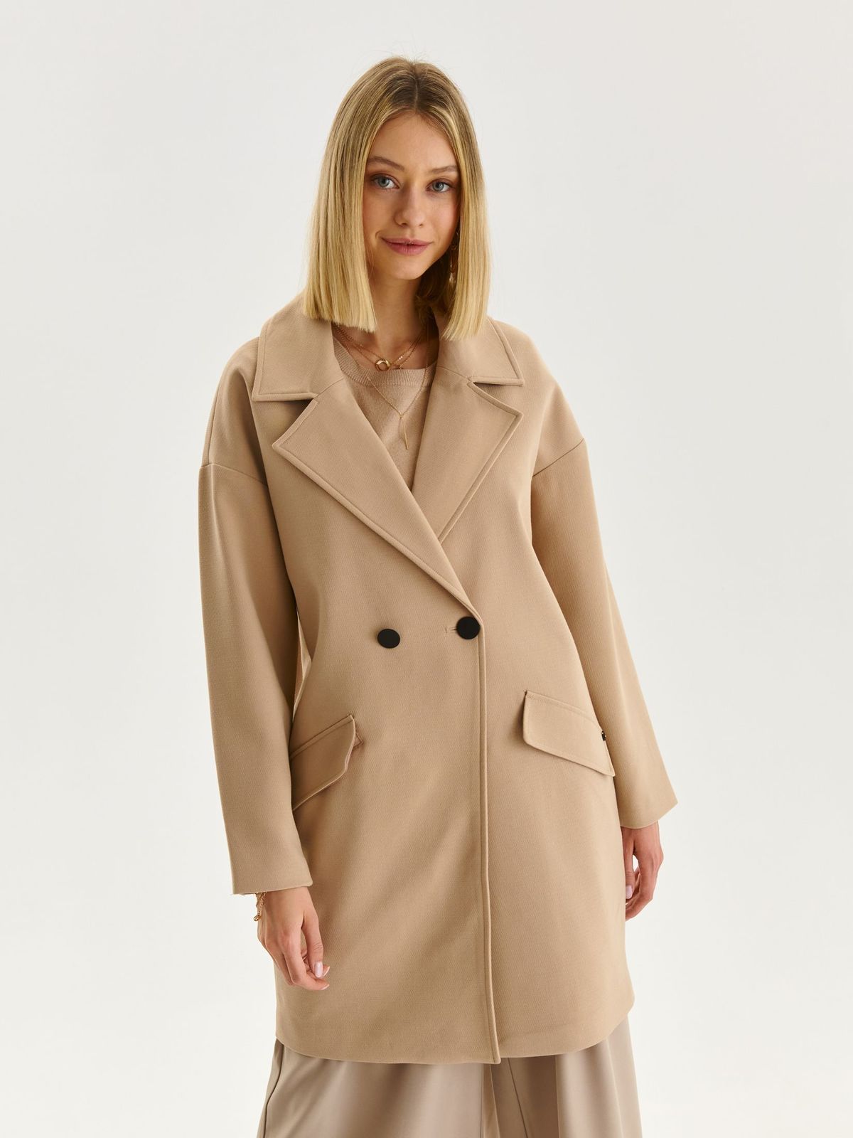 Nude coat elastic cloth loose fit with pockets 2 - StarShinerS.com