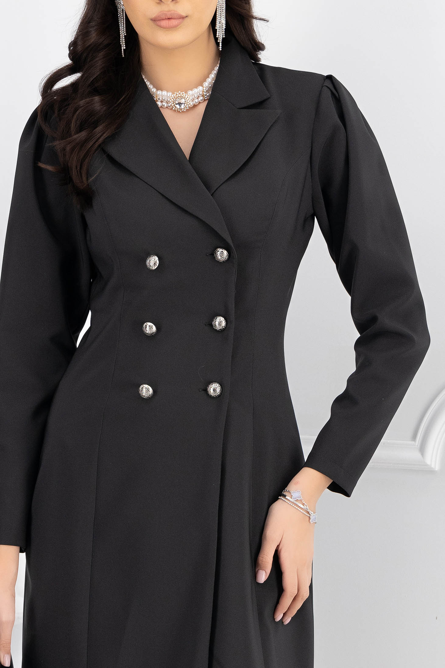Black dress blazer type slightly elastic fabric with decorative buttons - StarShinerS high shoulders 4 - StarShinerS.com