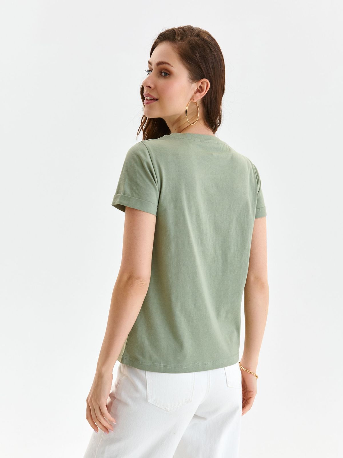 Khaki zöld pamutból készült bő szabású póló kerekített dekoltázssal 3 - StarShinerS.hu