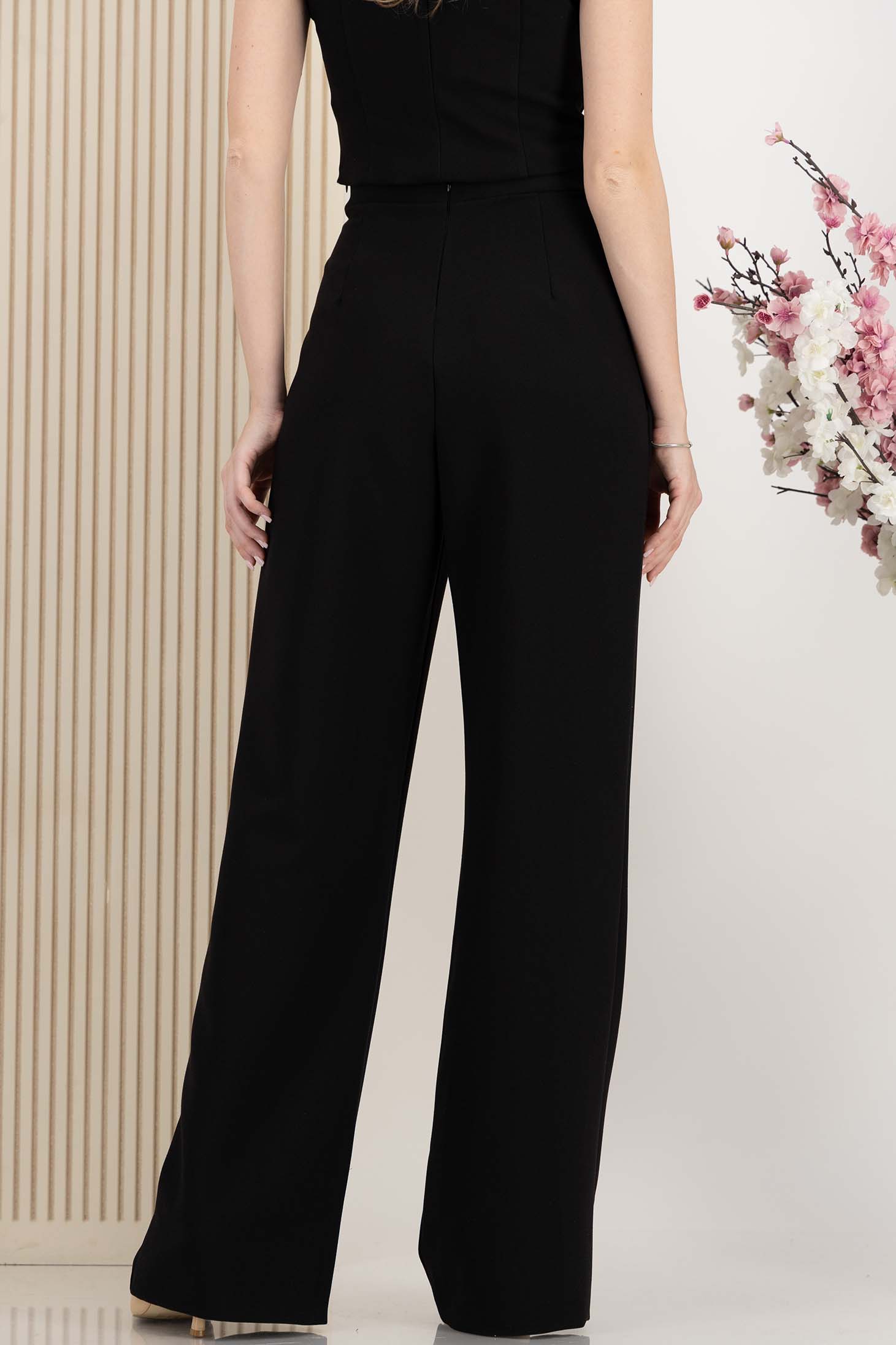 Pantaloni lungi din stofa premium elastica negri evazati cu buzunare laterale - StarShinerS 5 - StarShinerS.ro