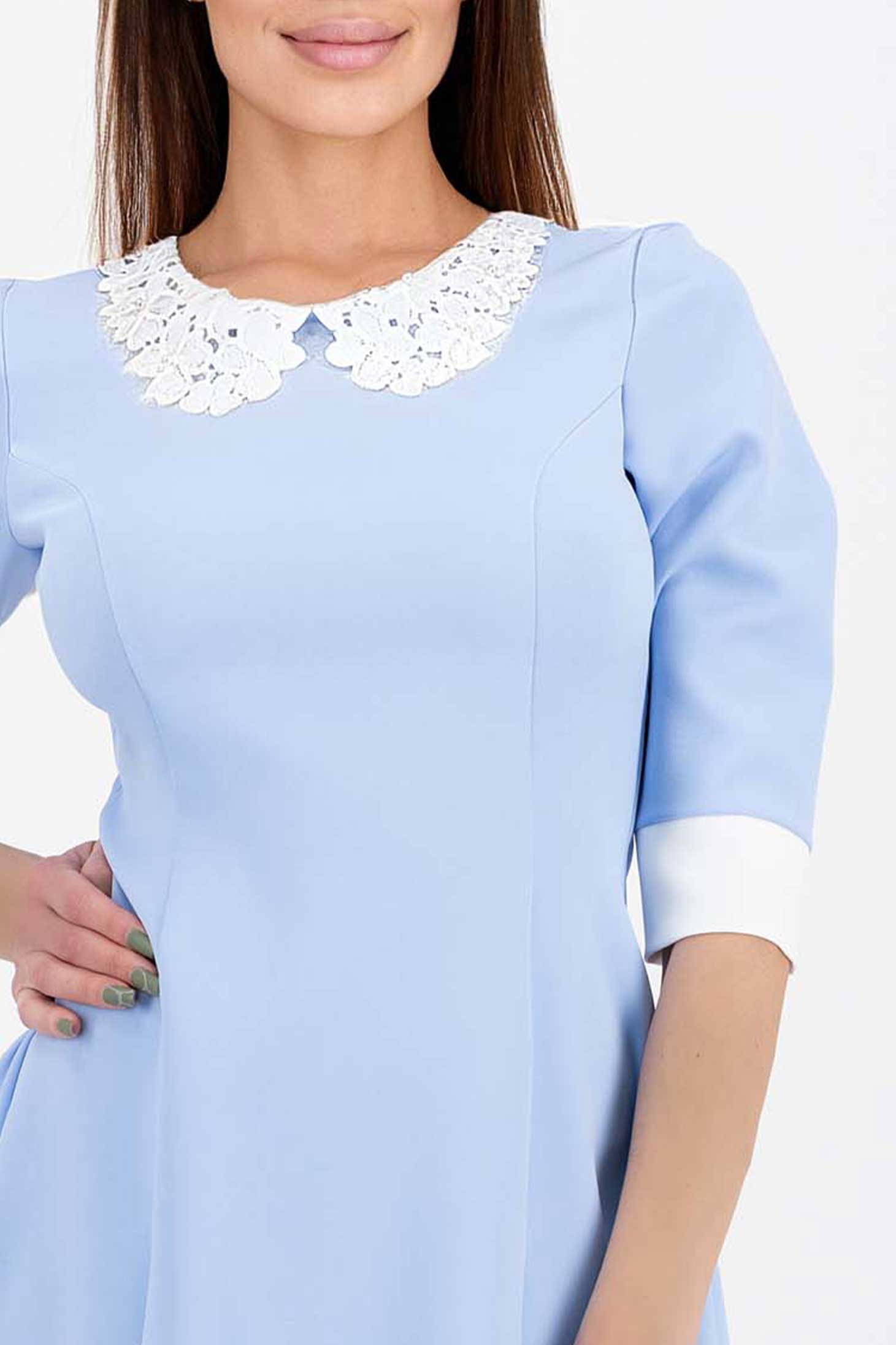 Rochie din stofa usor elastica albastru-deschis in clos cu guler decorativ - StarShinerS 4 - StarShinerS.ro