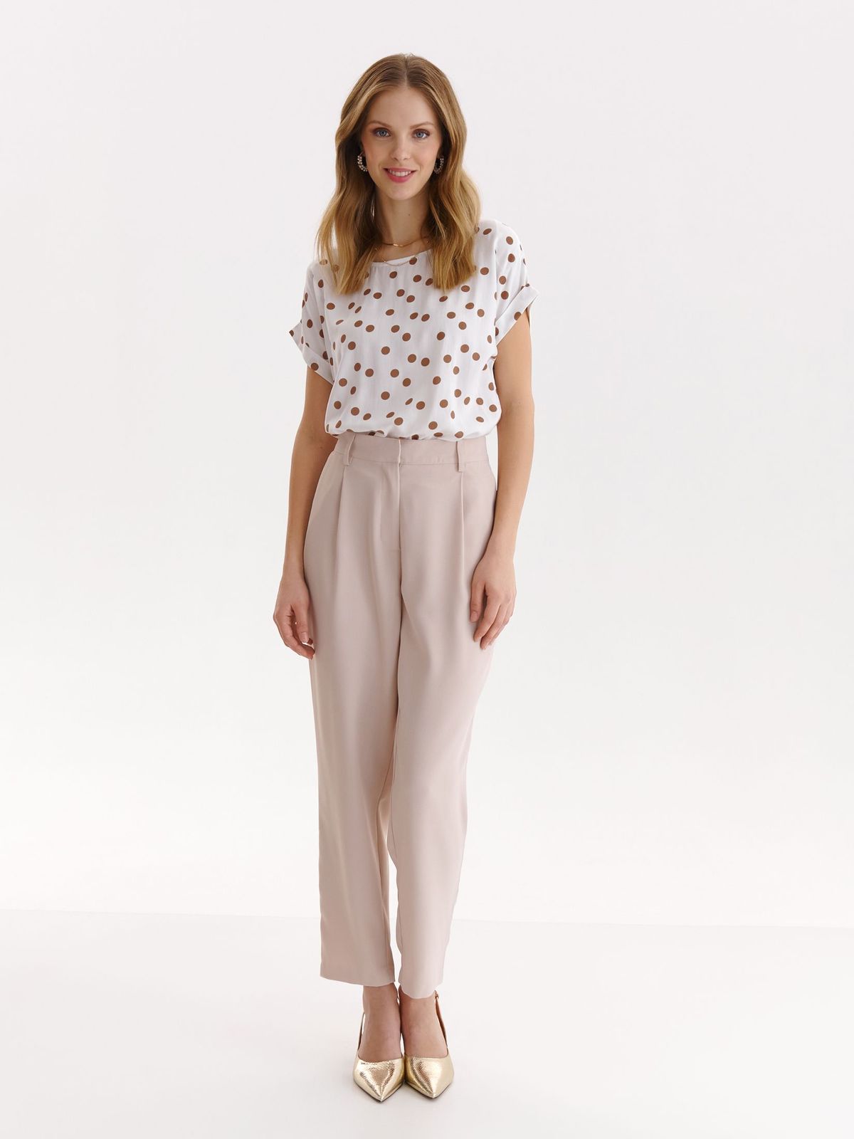 Beige trousers conical high waisted thin fabric lateral pockets 2 - StarShinerS.com