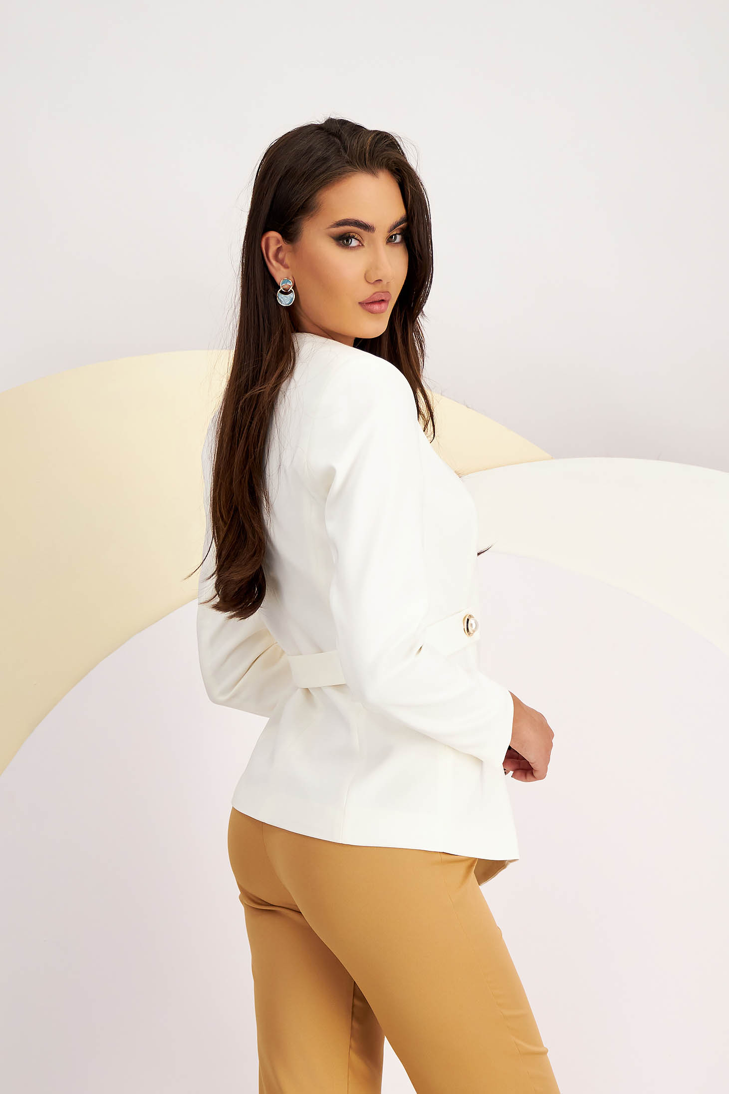 Ivory Elastic Fabric Jacket Tailored Accessorized with Cord - StarShinerS 2 - StarShinerS.com