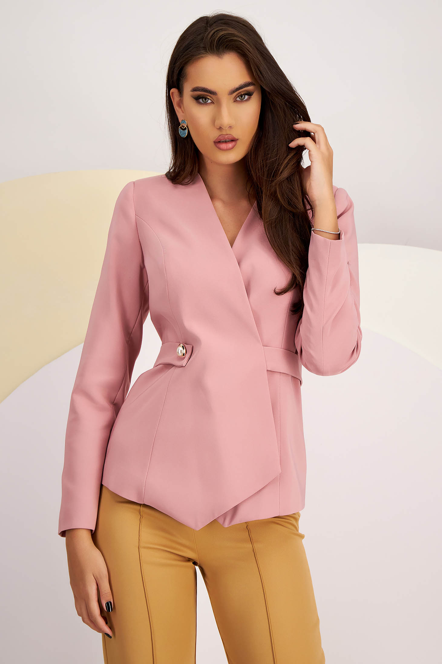 Pink Elastic Fabric Jacket Tailored Accessorized with Cord - StarShinerS 6 - StarShinerS.com
