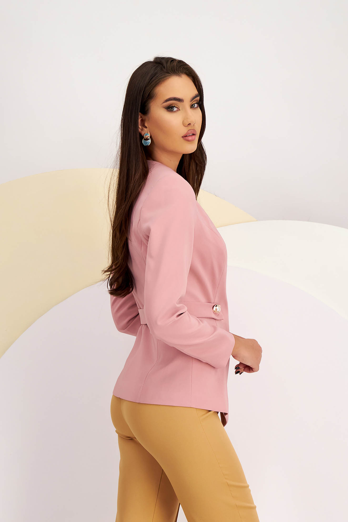 Pink Elastic Fabric Jacket Tailored Accessorized with Cord - StarShinerS 2 - StarShinerS.com