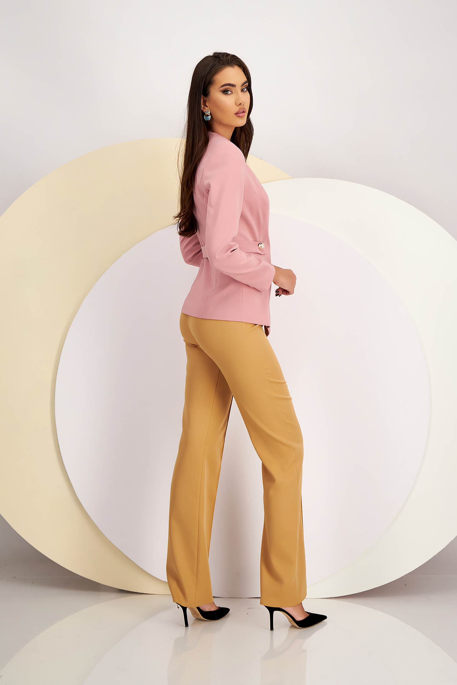 Pink Elastic Fabric Jacket Tailored Accessorized with Cord - StarShinerS 4 - StarShinerS.com