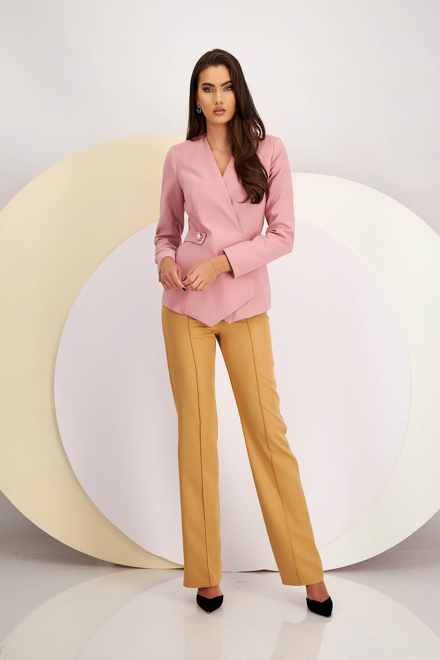 Pink Elastic Fabric Jacket Tailored Accessorized with Cord - StarShinerS 5 - StarShinerS.com