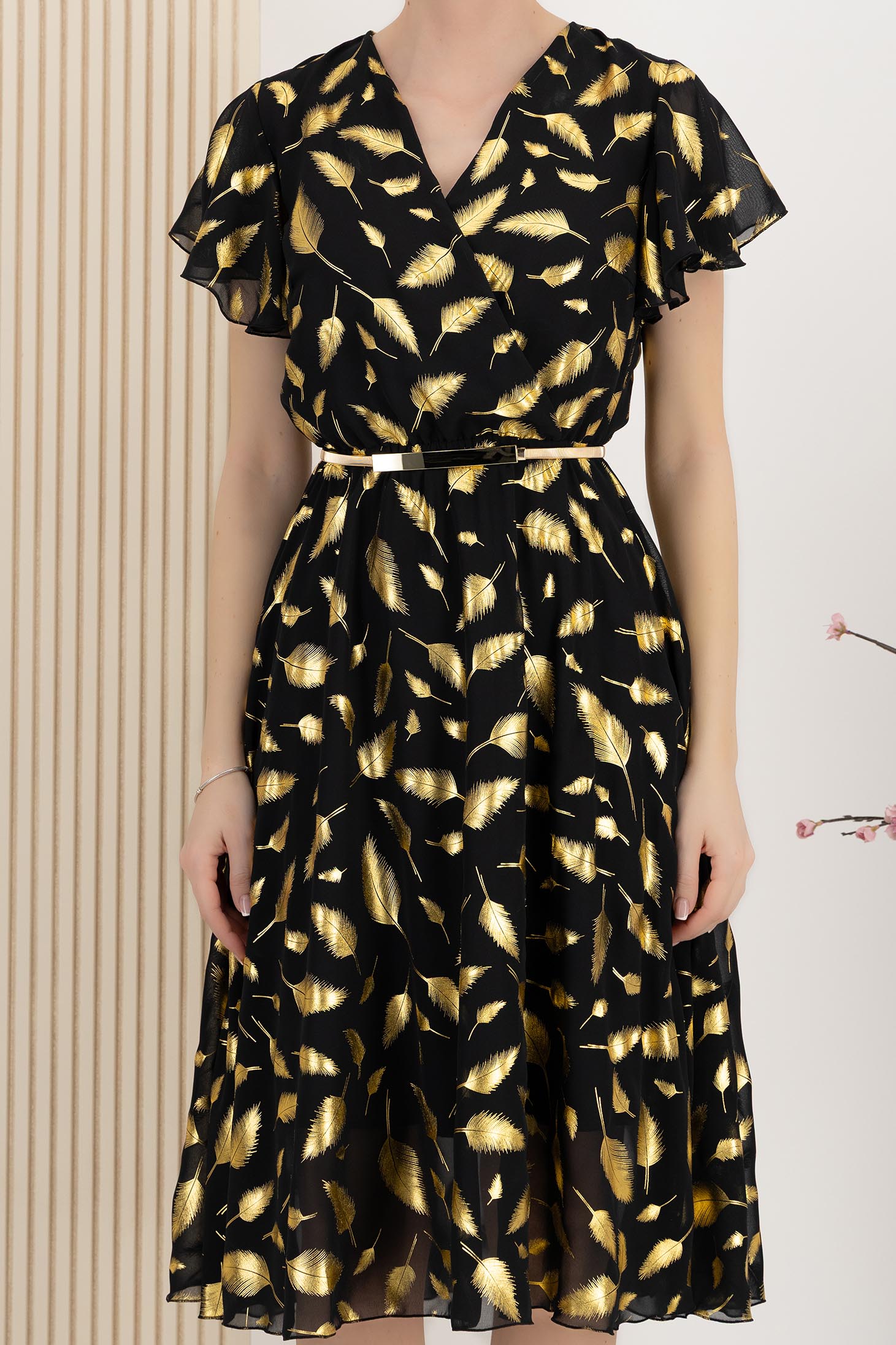 Rochie din voal midi in clos cu elastic in talie si accesoriu tip curea - StarShinerS 4 - StarShinerS.ro