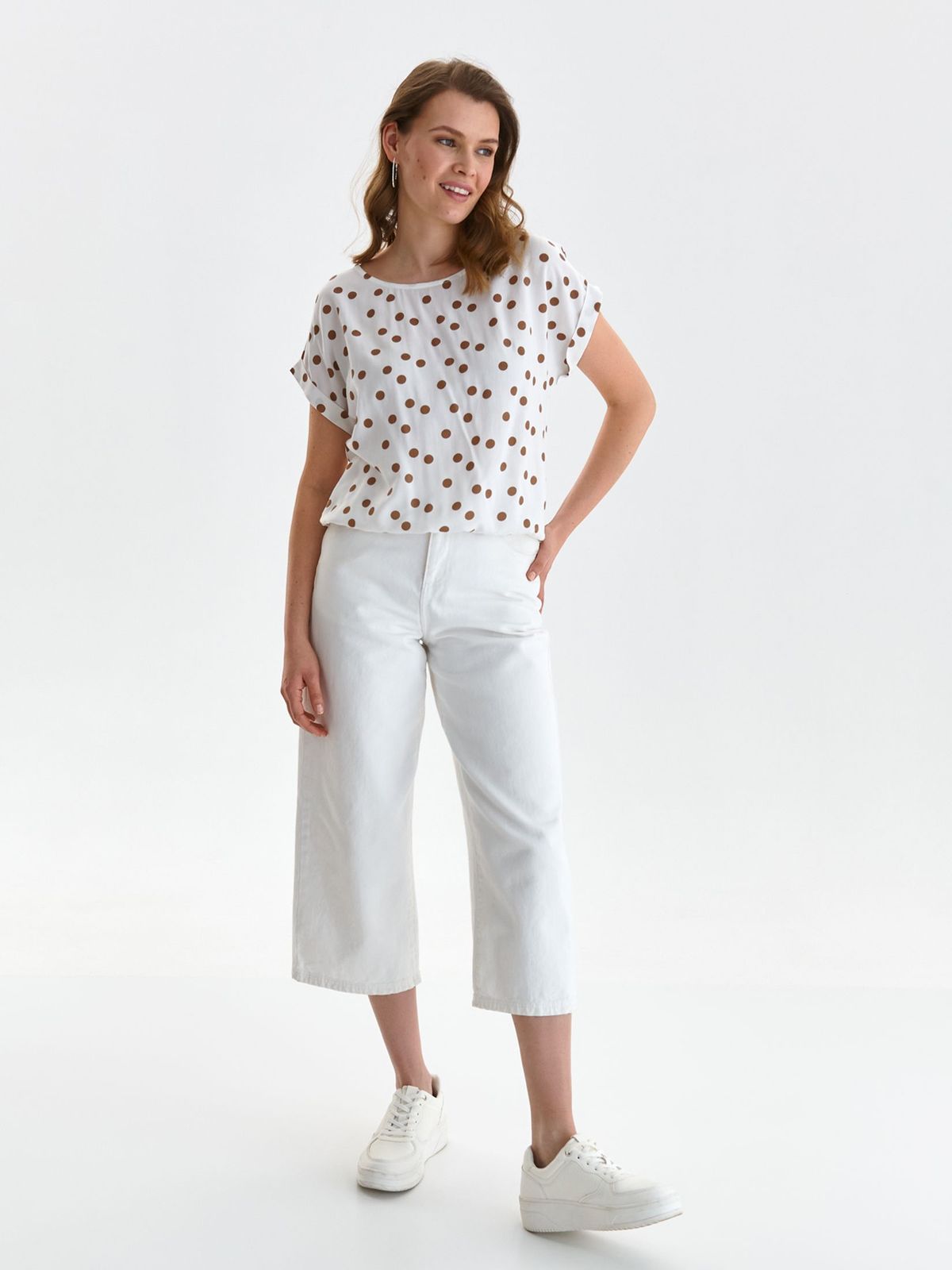White women`s blouse light material loose fit dots print 2 - StarShinerS.com