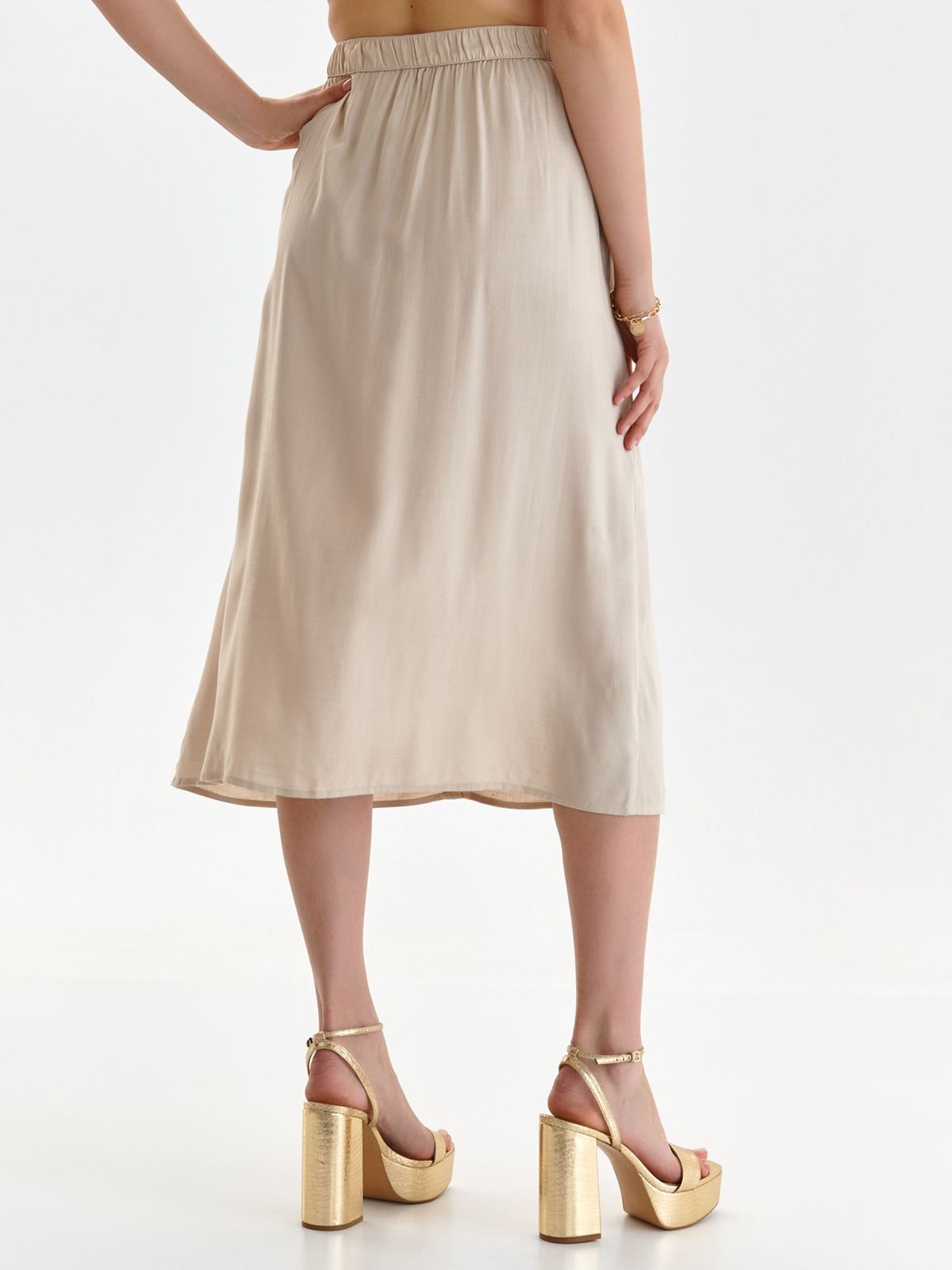 Beige skirt thin fabric cloche lateral pockets with decorative buttons 3 - StarShinerS.com
