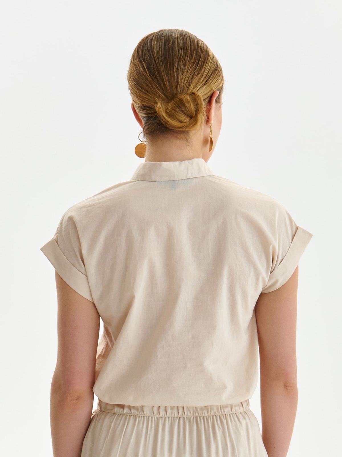 Női ing bézs pamutból készült bő szabású rövid ujjú 3 - StarShinerS.hu