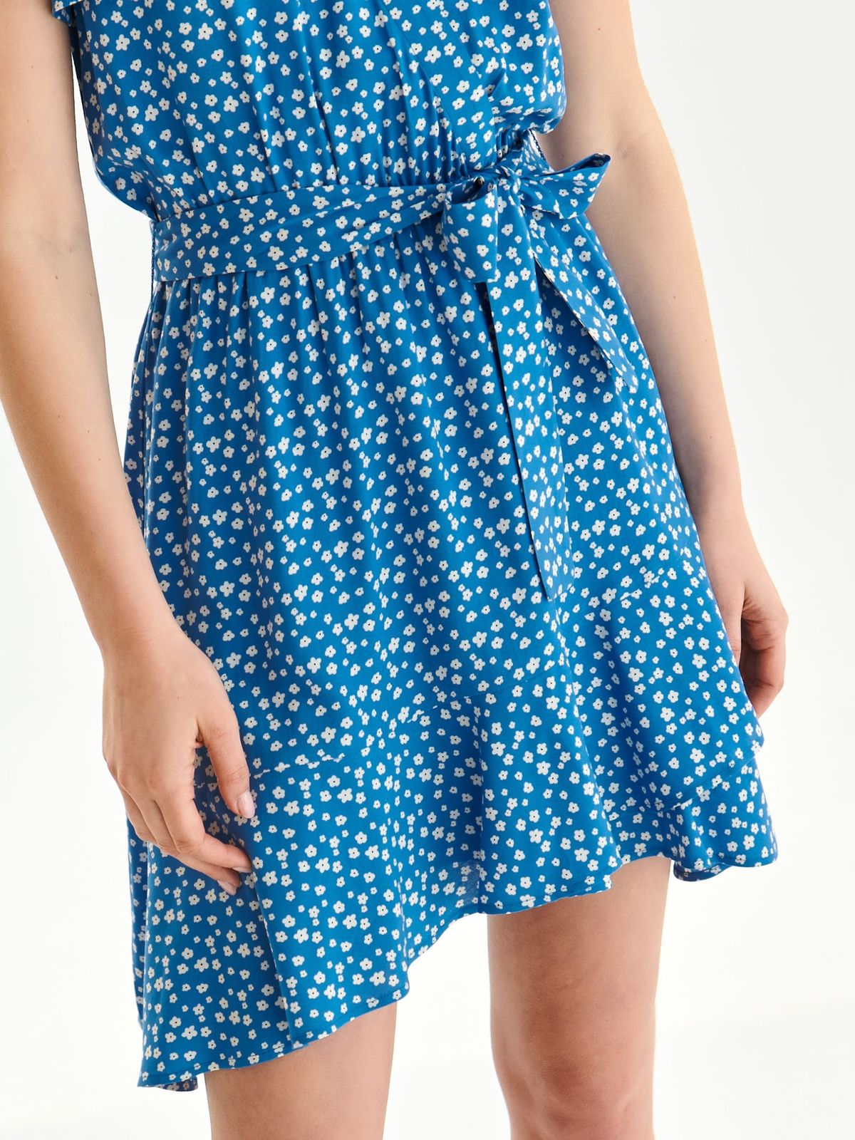 Blue dress short cut cloche with elastic waist thin fabric wrap over front 6 - StarShinerS.com