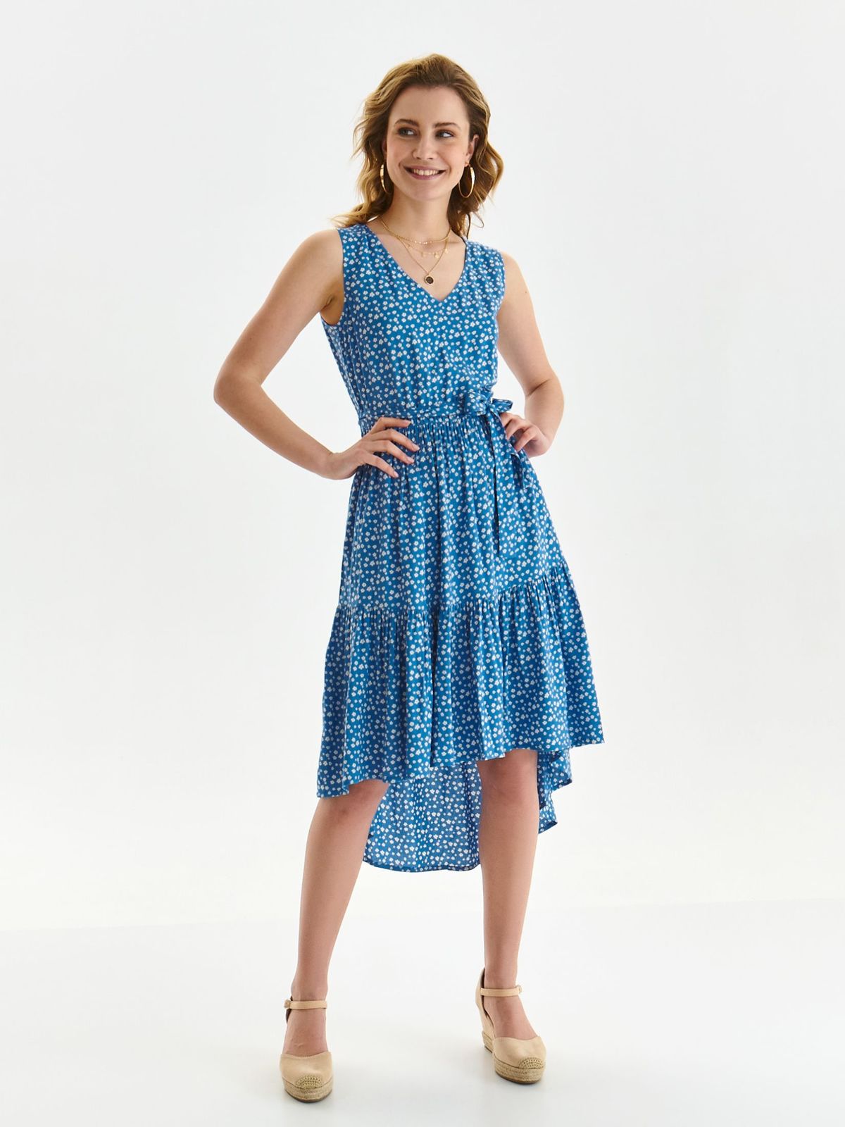 Blue dress asymmetrical cloche thin fabric with v-neckline 2 - StarShinerS.com