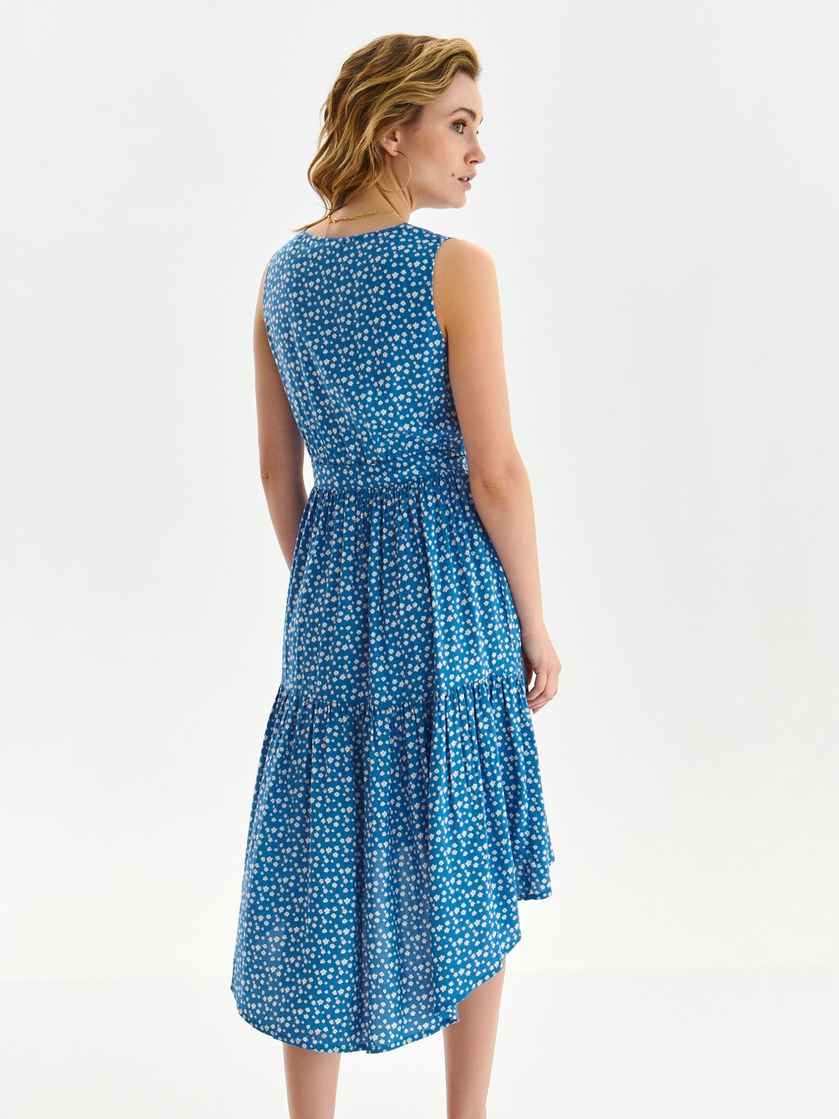 Blue dress asymmetrical cloche thin fabric with v-neckline 3 - StarShinerS.com