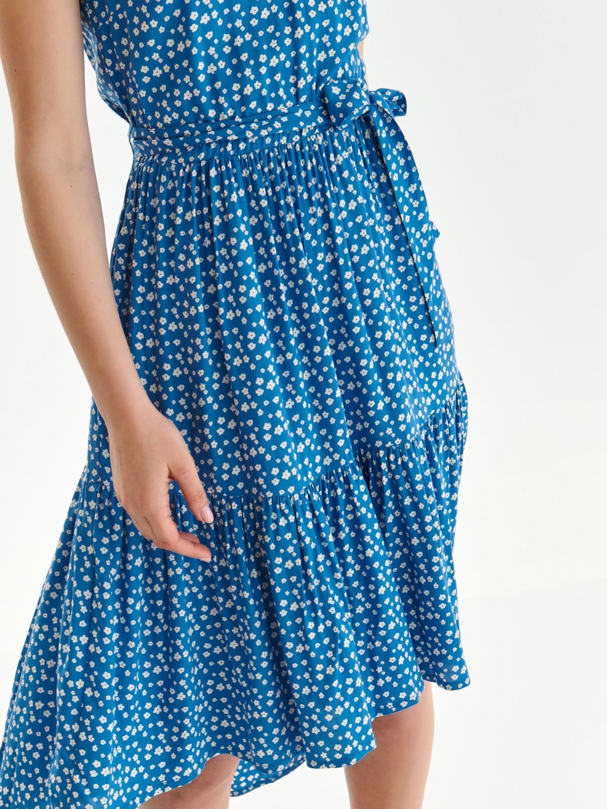 Blue dress asymmetrical cloche thin fabric with v-neckline 6 - StarShinerS.com
