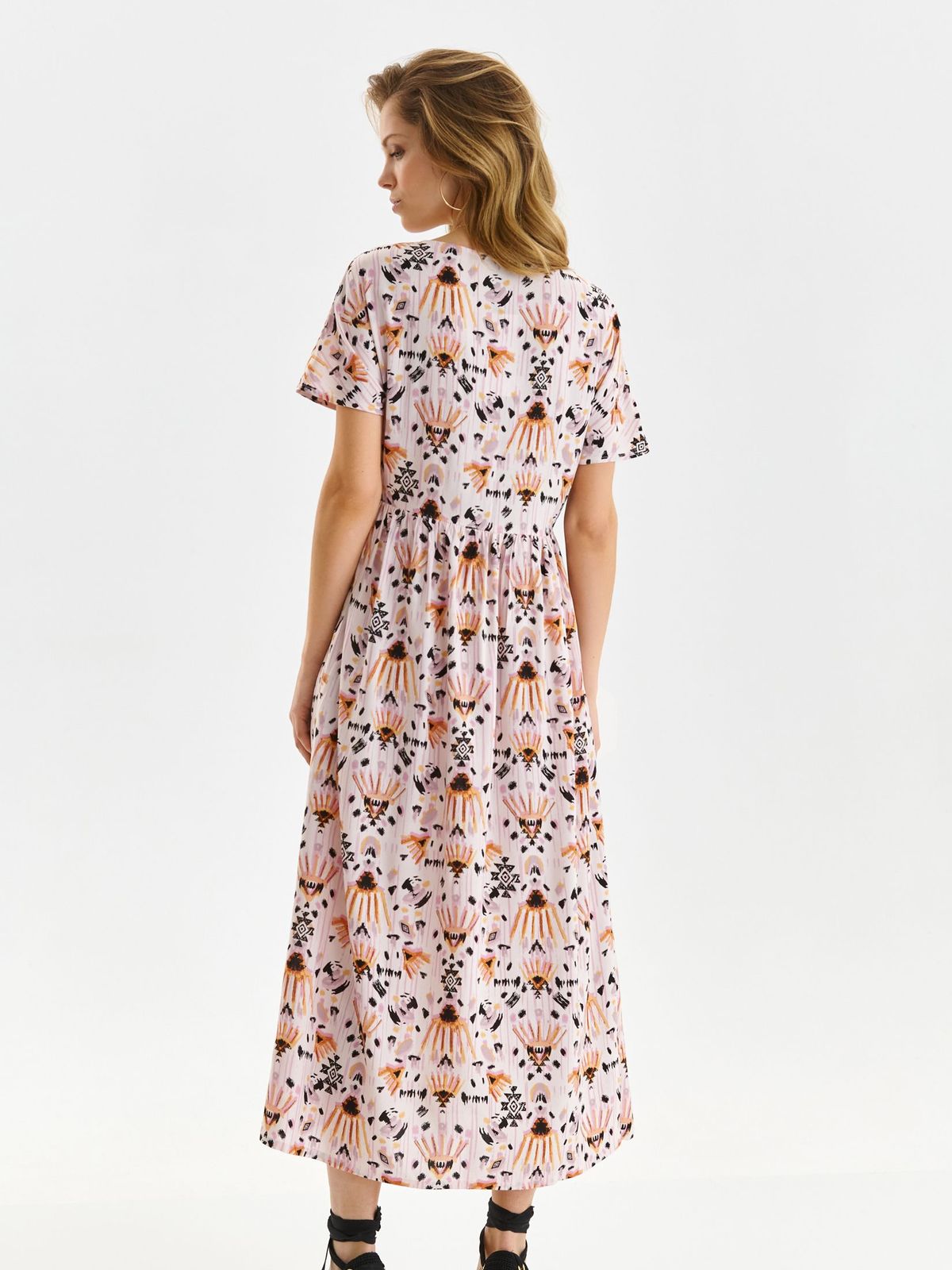 Peach dress thin fabric midi cloche lateral pockets with v-neckline 3 - StarShinerS.com