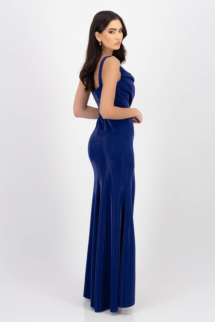 Hosszú szirén szabású kék lycra ruha vállán strasszos kiegészítővel - StarShinerS 2 - StarShinerS.hu