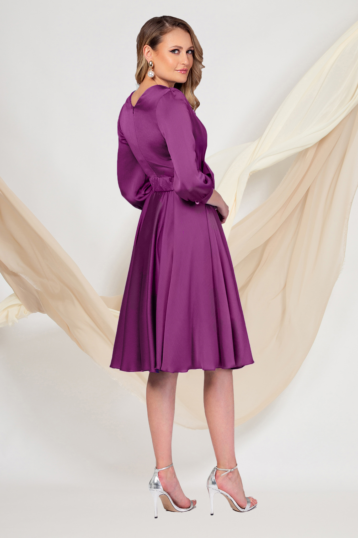 Midi Purple Veil Dress in A-line with Crossover Neckline - PrettyGirl 2 - StarShinerS.com