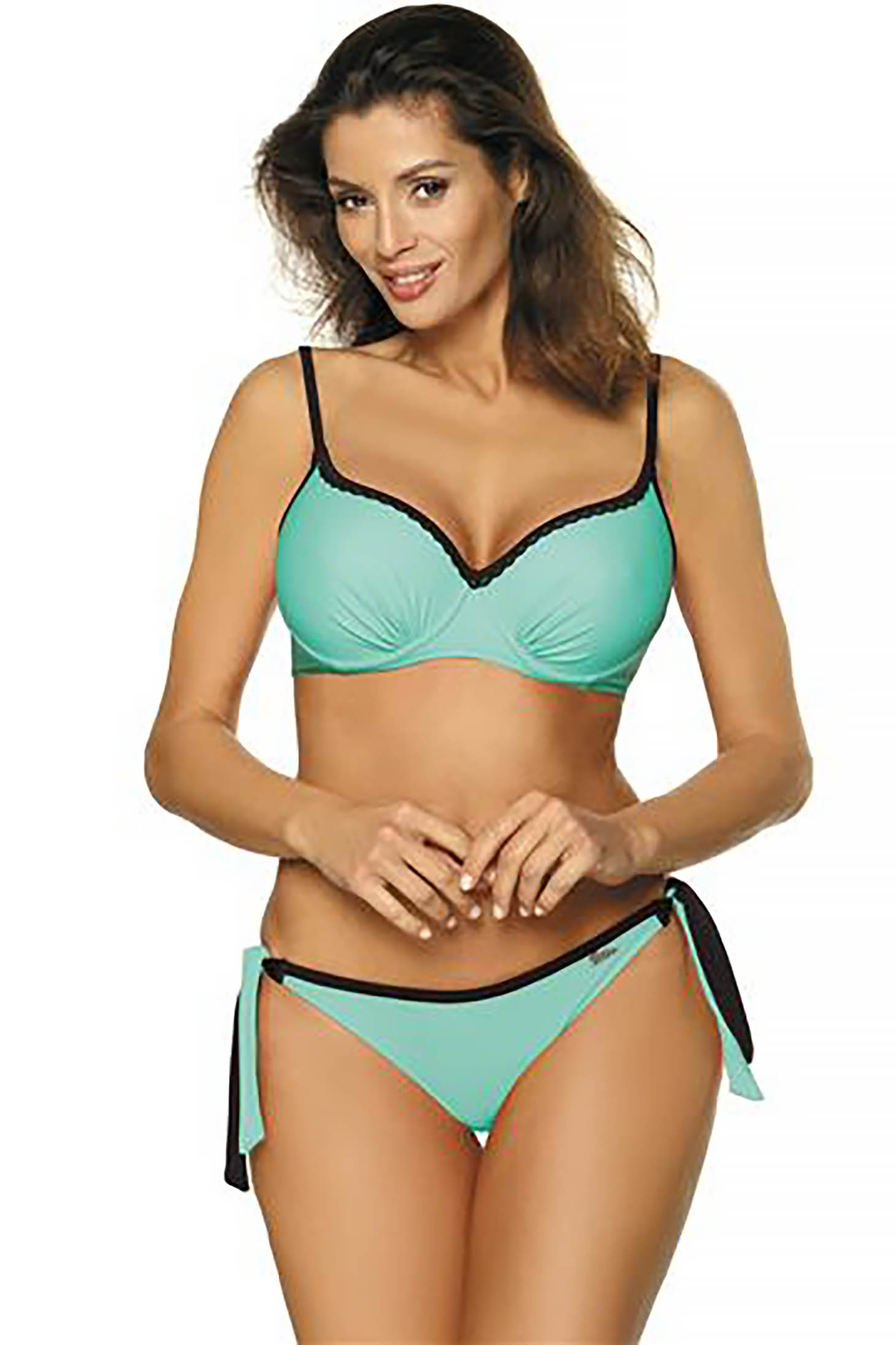 Light green two-piece swimsuit with adjustable straps and Brazilian bottoms 2 - StarShinerS.com