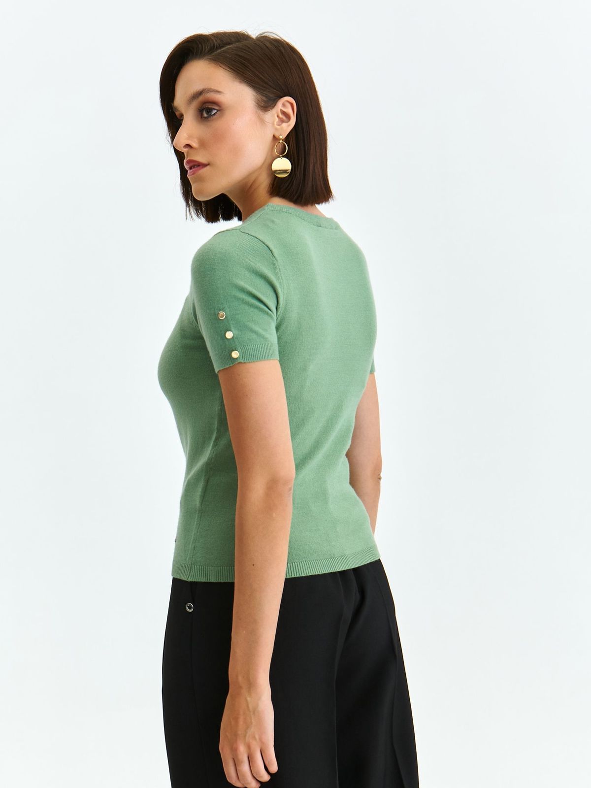 Pulover din tricot fin verde cu nasturi decorativi la maneci - Top Secret 2 - StarShinerS.ro