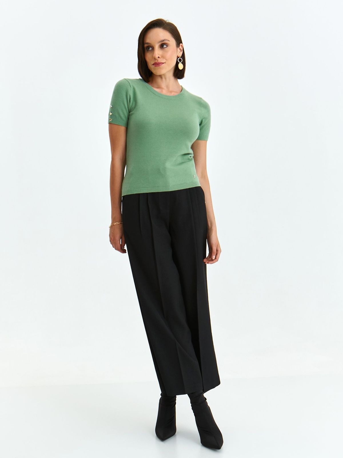 Pulover din tricot fin verde cu nasturi decorativi la maneci - Top Secret 4 - StarShinerS.ro