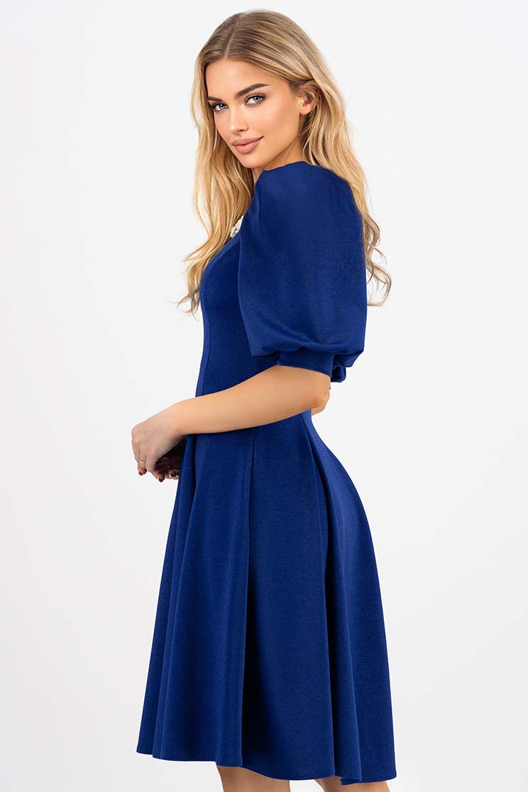 Kék krepp ruha, térdigérő 2 - StarShinerS.hu