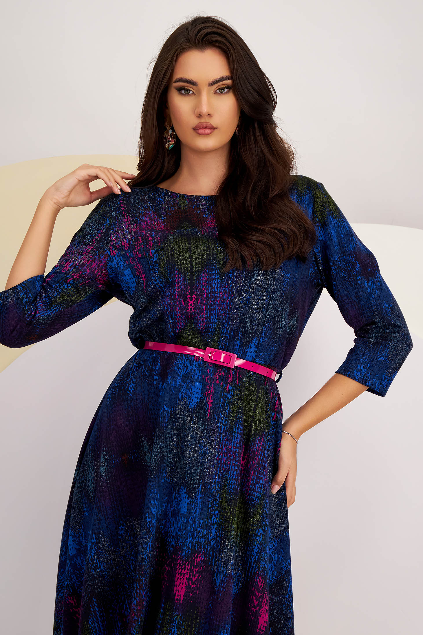 Rochie din tricot subtire midi in clos cu elastic in talie si accesoriu tip curea - Lady Pandora 6 - StarShinerS.ro