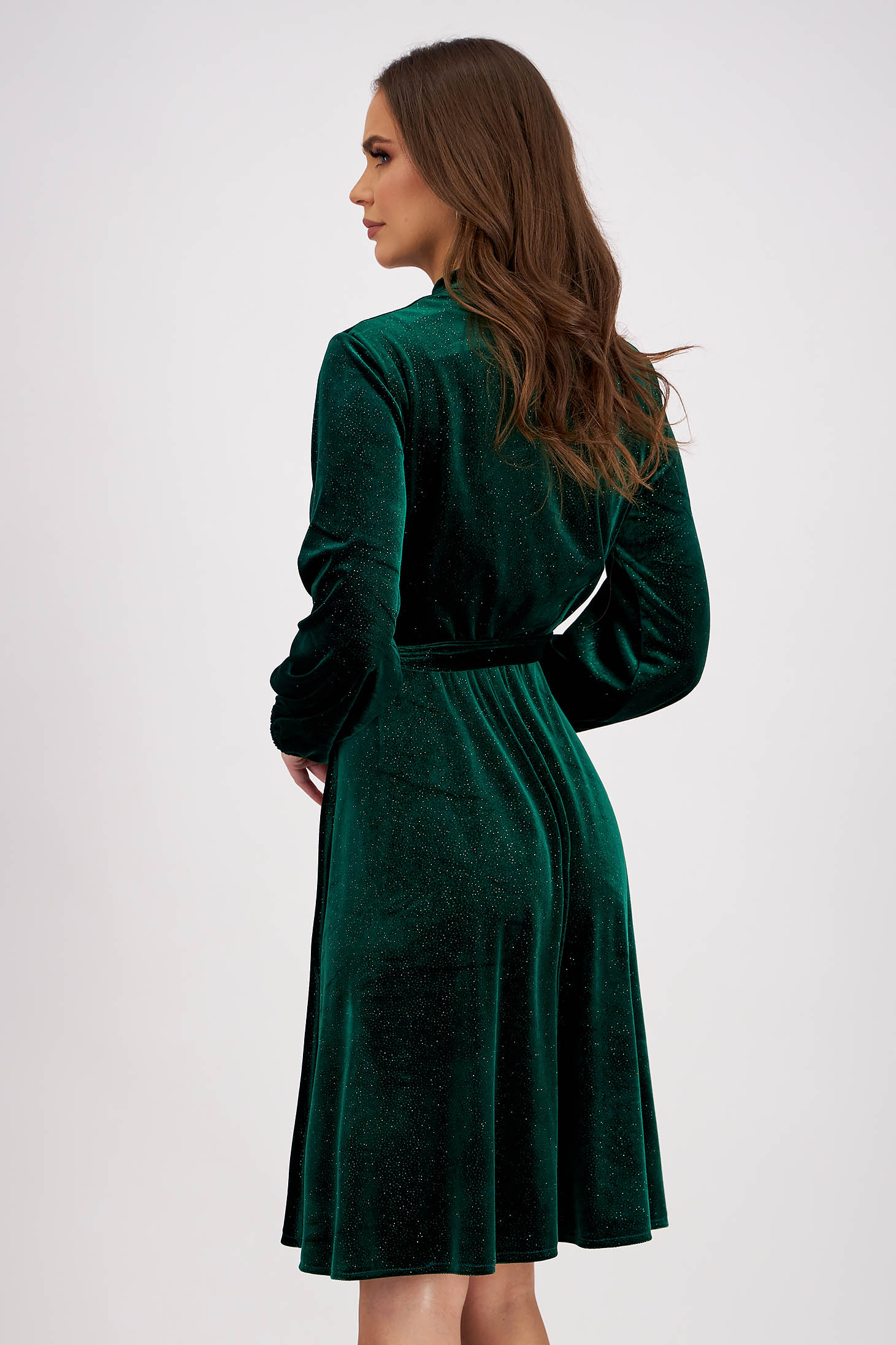 Zöld bársony ruha, térdigérő 2 - StarShinerS.hu