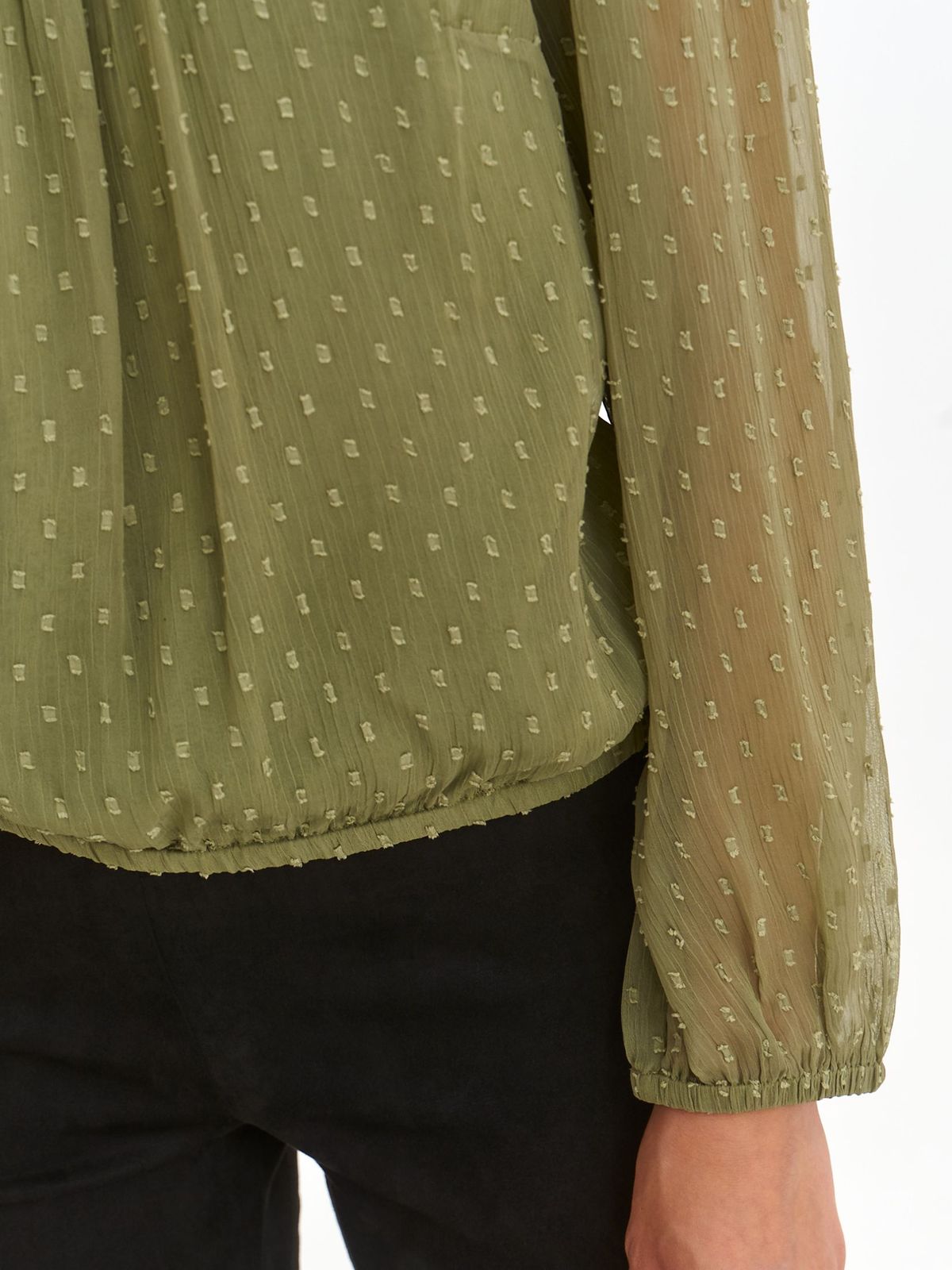 Muszlin bő szabású női blúz - khaki zöld, bő és gumírozott ujjakkal 5 - StarShinerS.hu