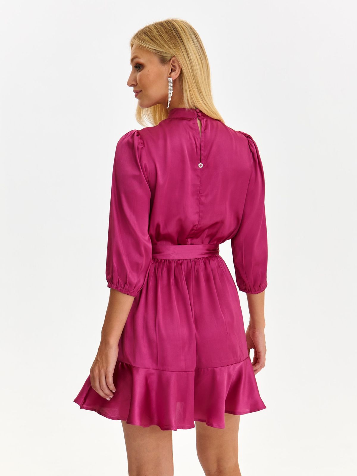 Pink szatén rövid ruha, harang alakú gumirozott derékrésszel 2 - StarShinerS.hu