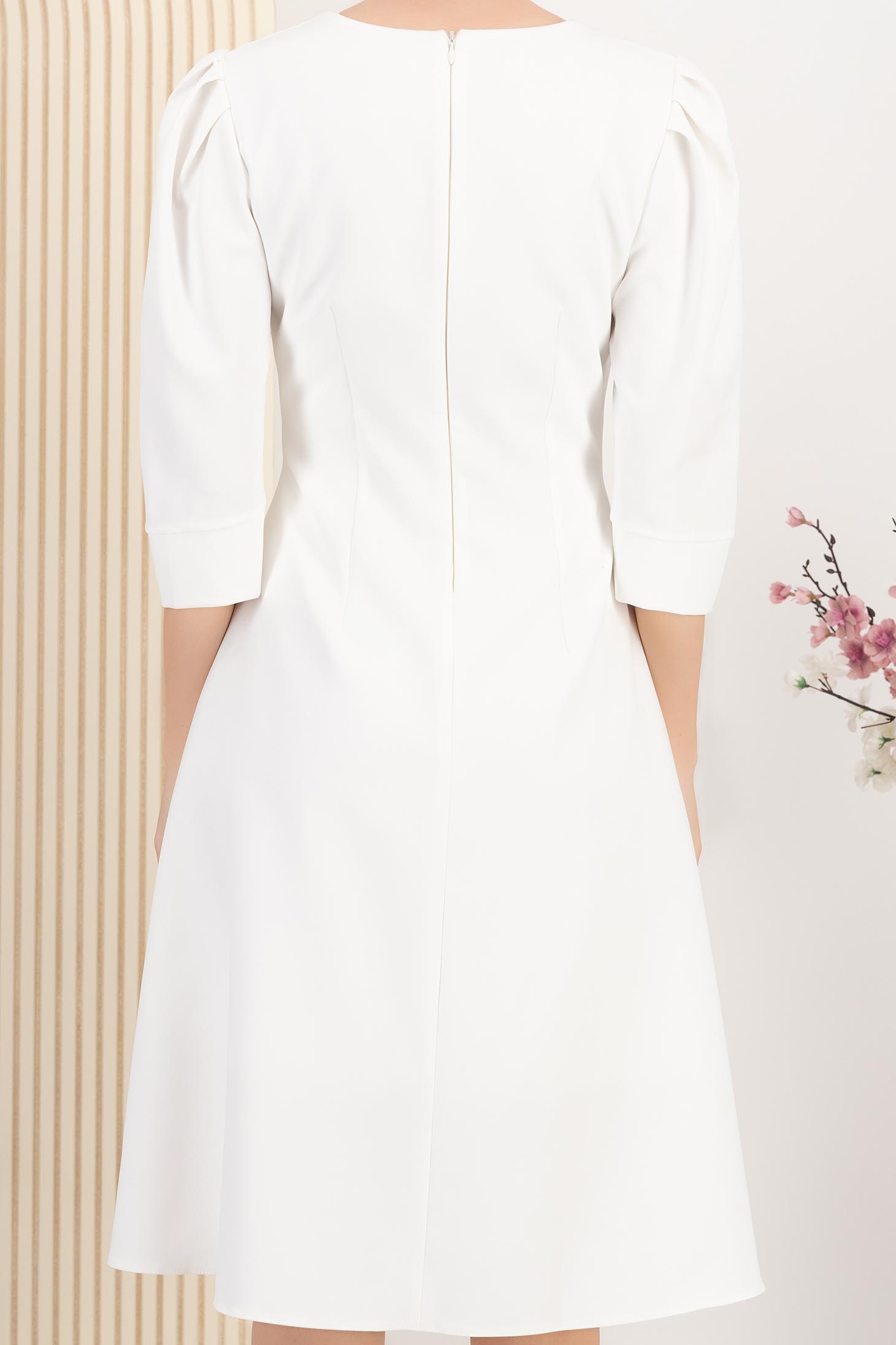 Rochie din stofa elastica ivoire midi in clos cu umeri bufanti si detalii tricolore brodate - StarShinerS 5 - StarShinerS.ro
