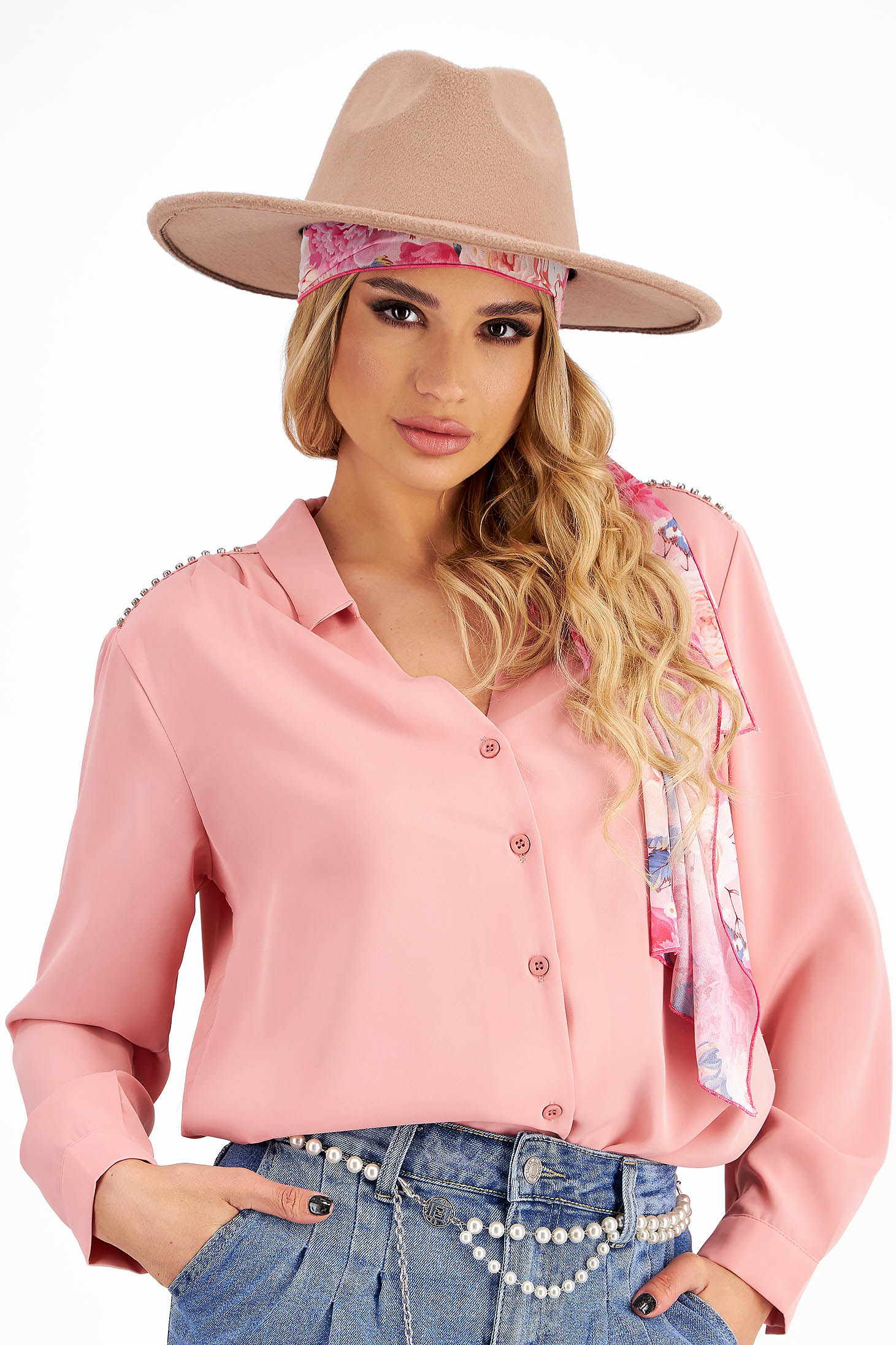 Női rózsaszín ing bő szabású strassz köves díszítéssel 6 - StarShinerS.hu