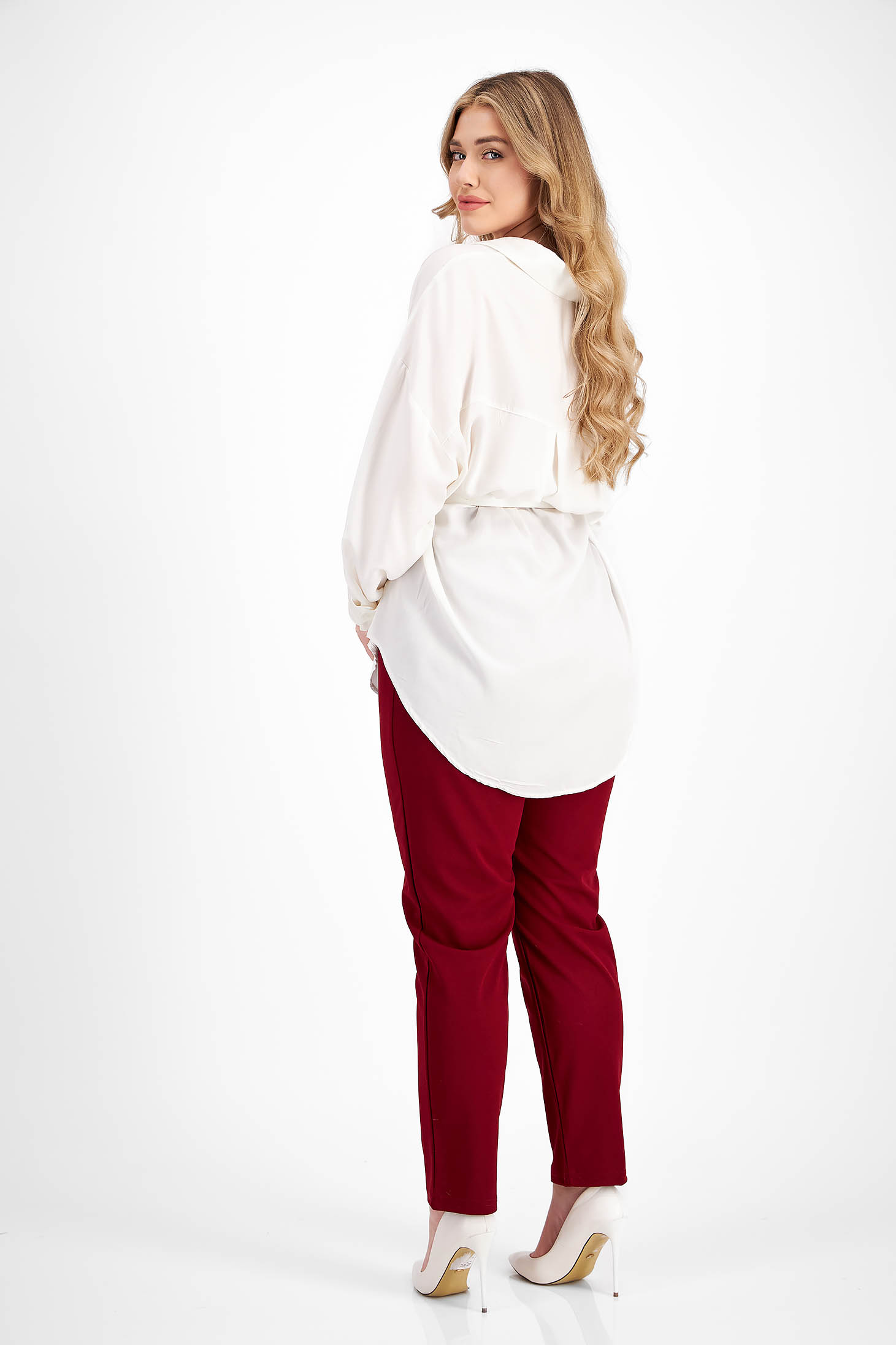 Női ing fehér pamutból készült bő szabású elől egy zseb strassz köves díszítés 5 - StarShinerS.hu