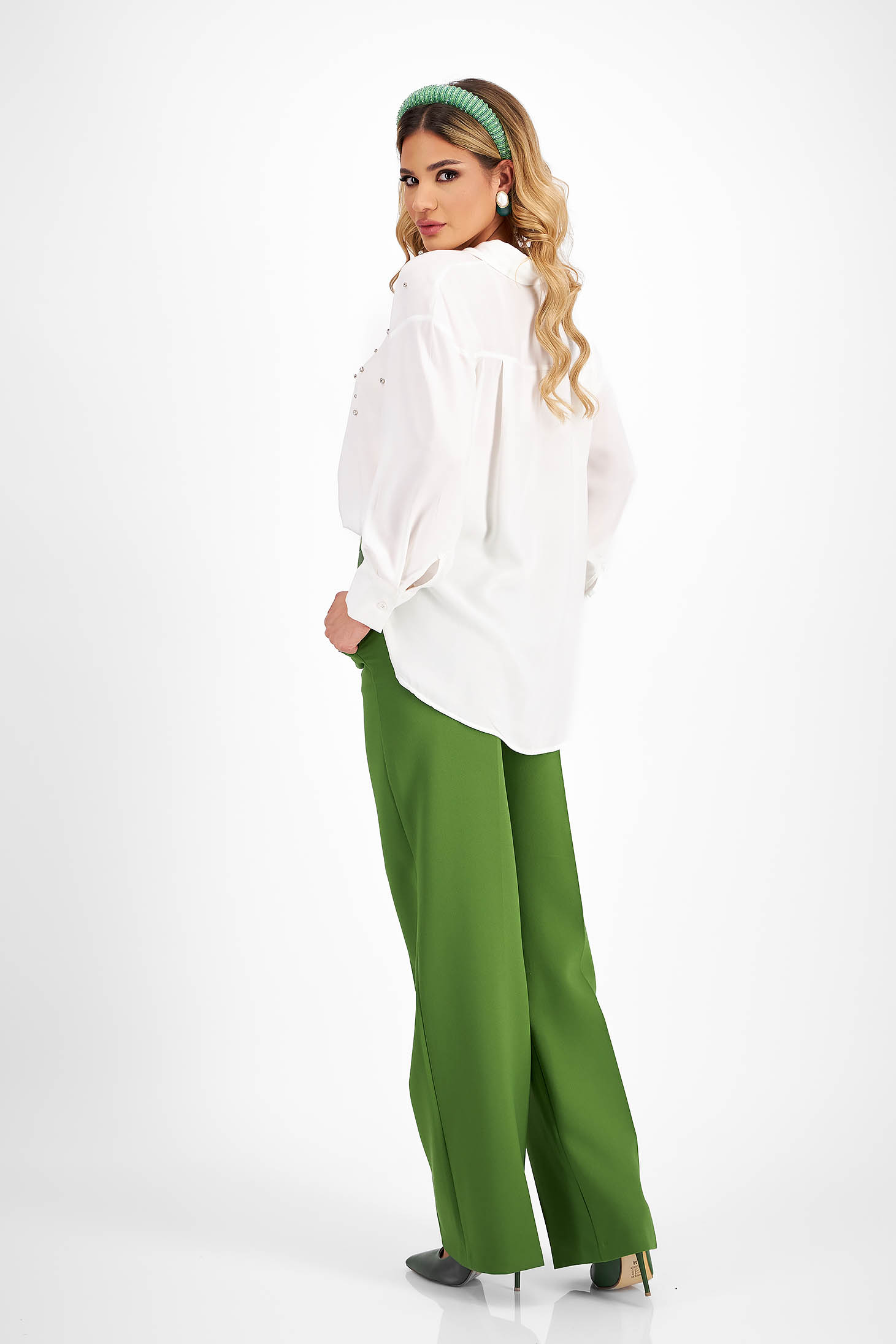 Női ing fehér pamutból készült bő szabású strassz köves díszítés 4 - StarShinerS.hu