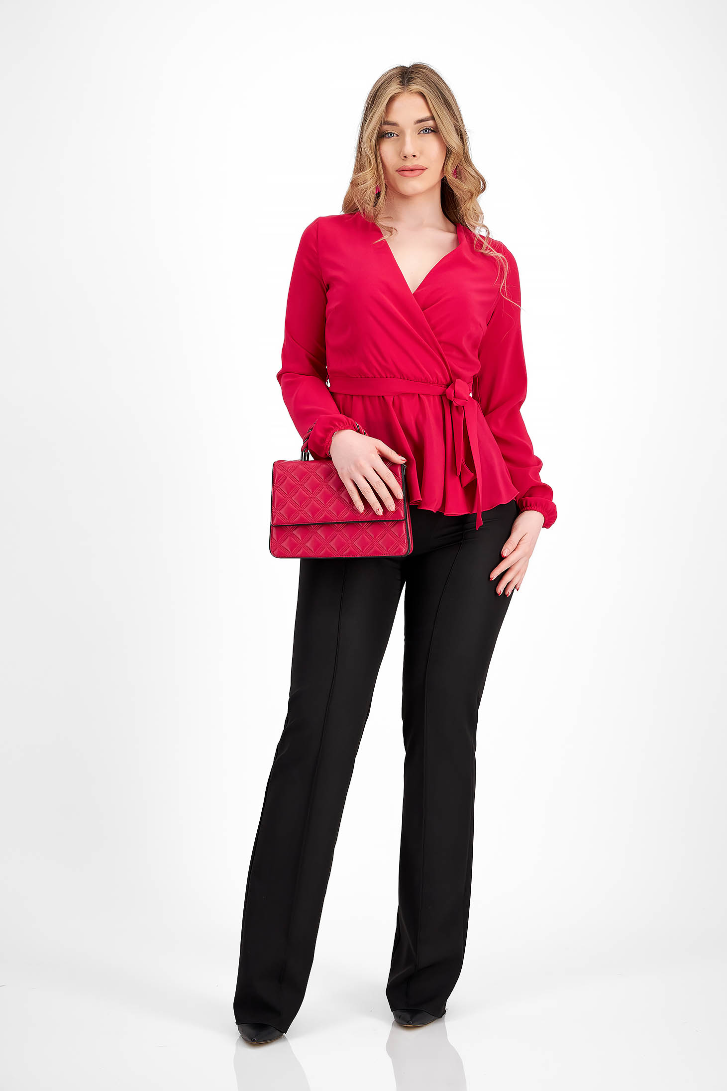 Bluza dama din voal roz cu elastic si peplum in talie - StarShinerS 4 - StarShinerS.ro