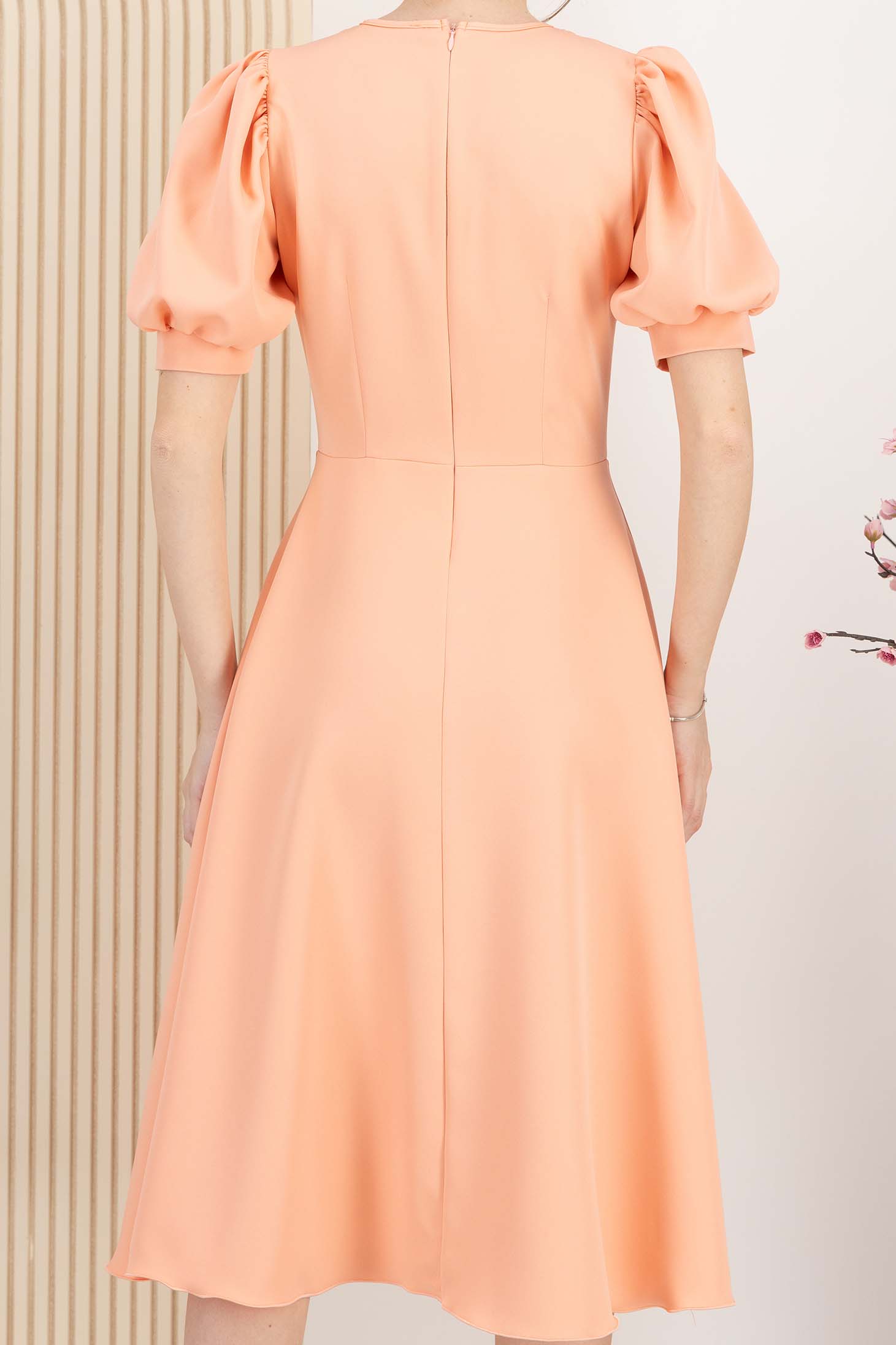 Rochie din stofa elastica corai midi in clos cu maneci bufante - StarShinerS 6 - StarShinerS.ro
