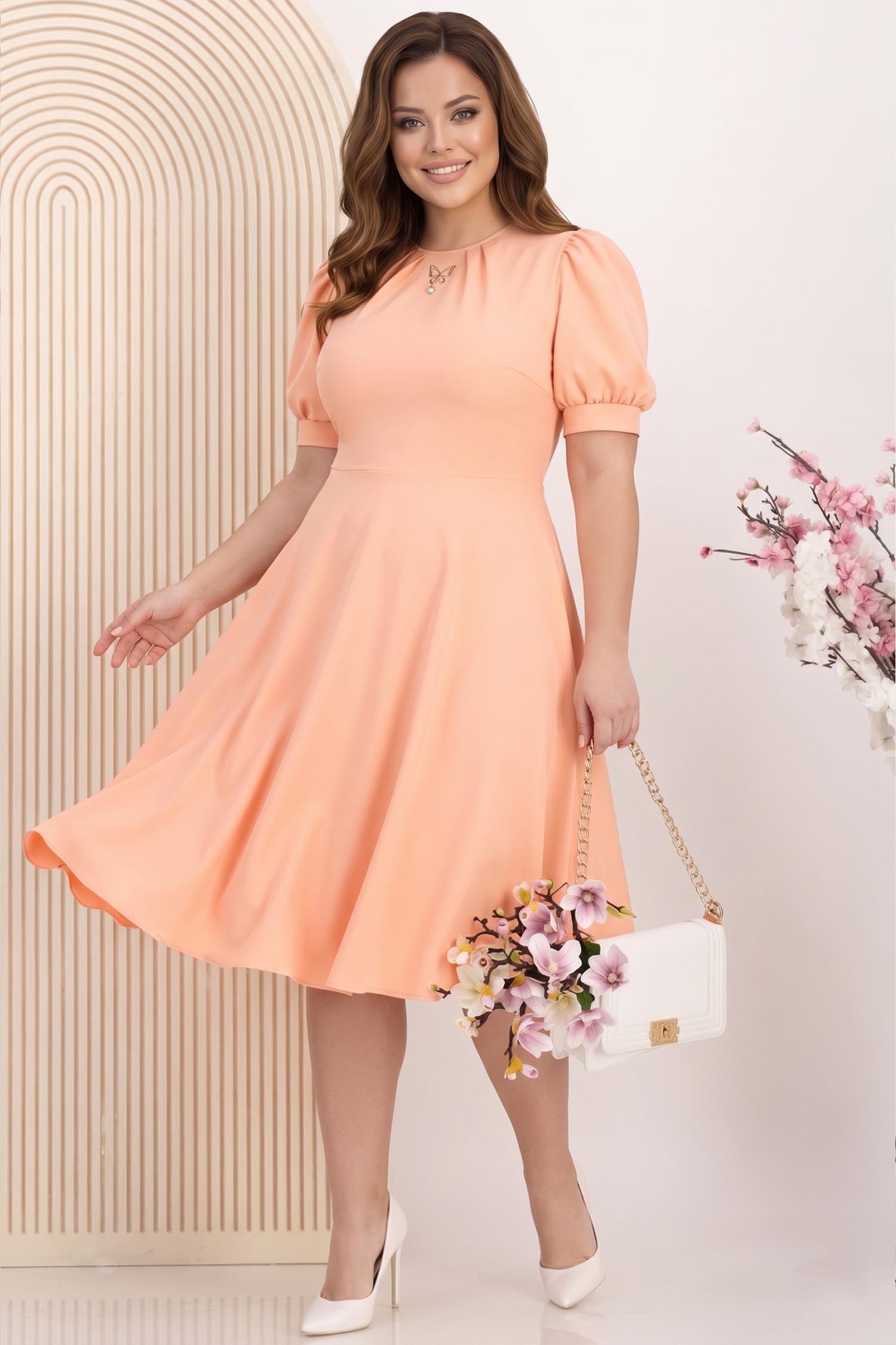 Rochie din stofa elastica corai midi in clos cu maneci bufante - StarShinerS 1 - StarShinerS.ro