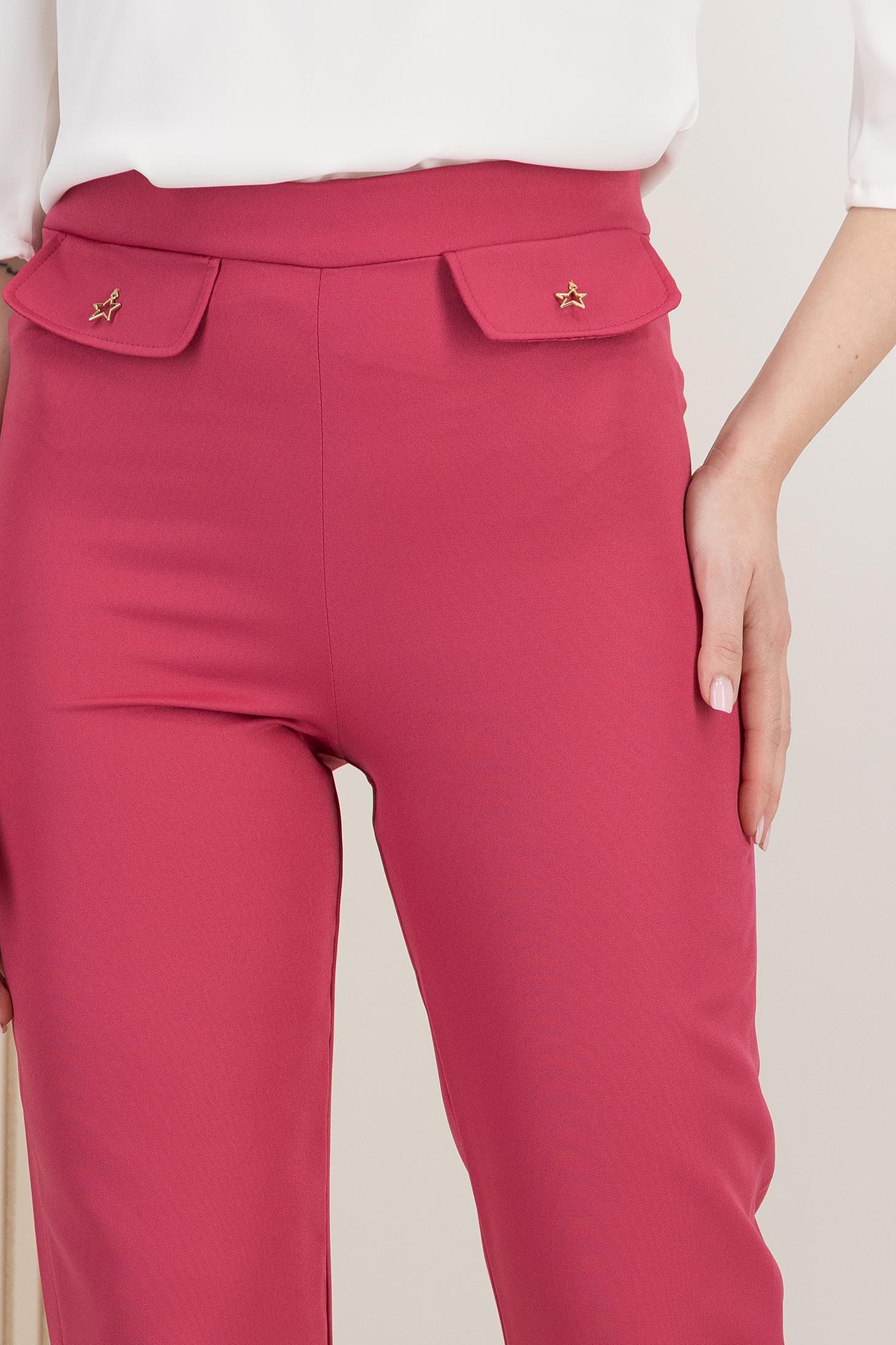 Pantaloni din stofa elastica fuchsia conici cu talie inalta si buzunare false frontale - StarShinerS 5 - StarShinerS.ro