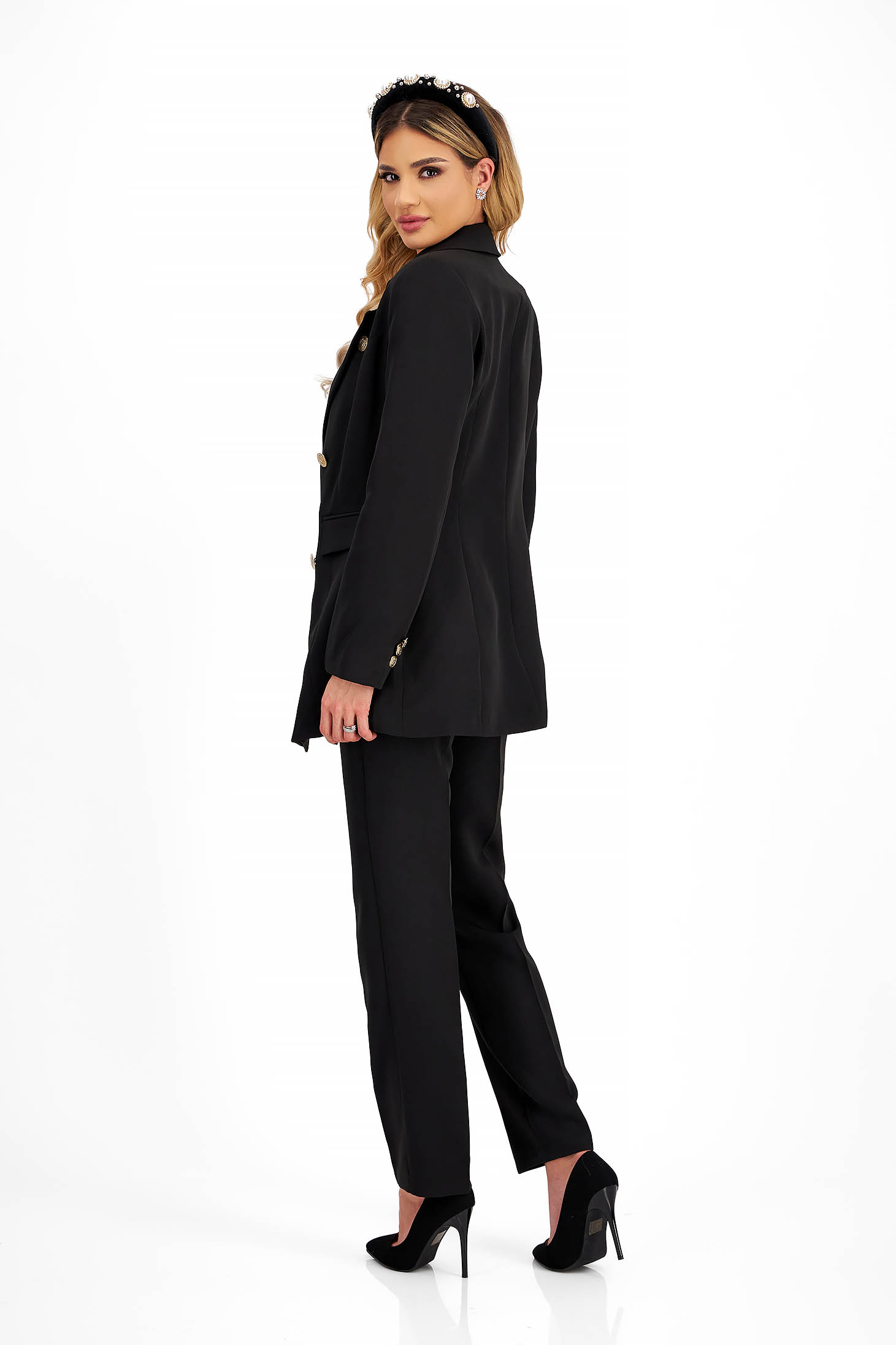 Női kosztüm fekete rugalmas szövet övvel ellátva 3 - StarShinerS.hu