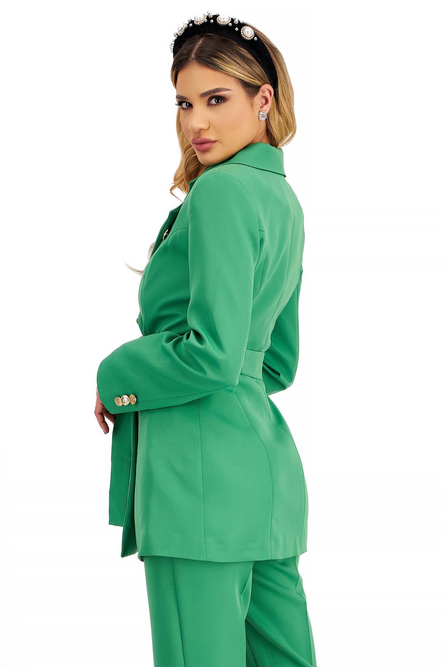 Női kosztüm zöld rugalmas szövet övvel ellátva 6 - StarShinerS.hu