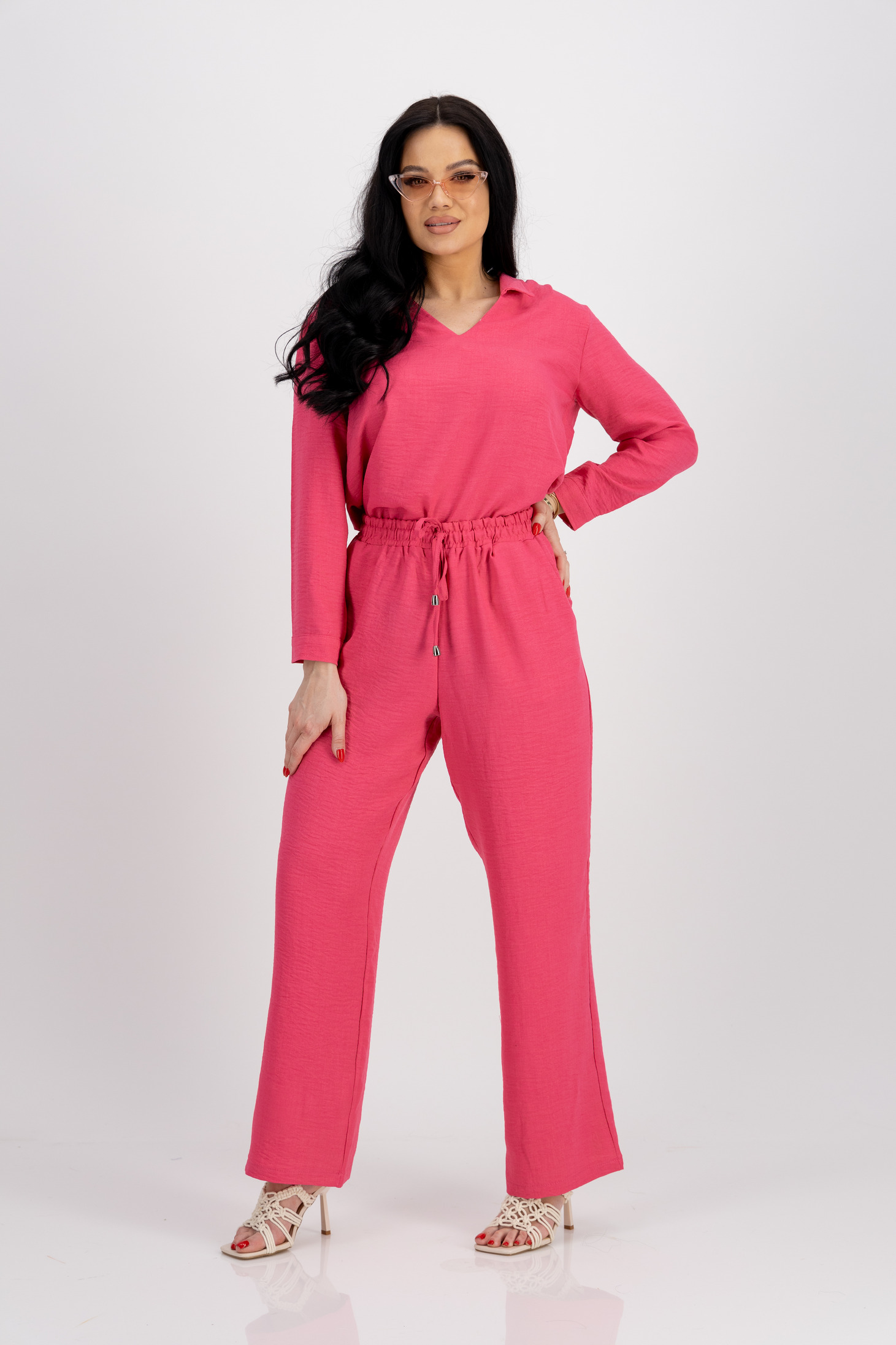 Női kosztüm pink georgette bő szabású 3 - StarShinerS.hu
