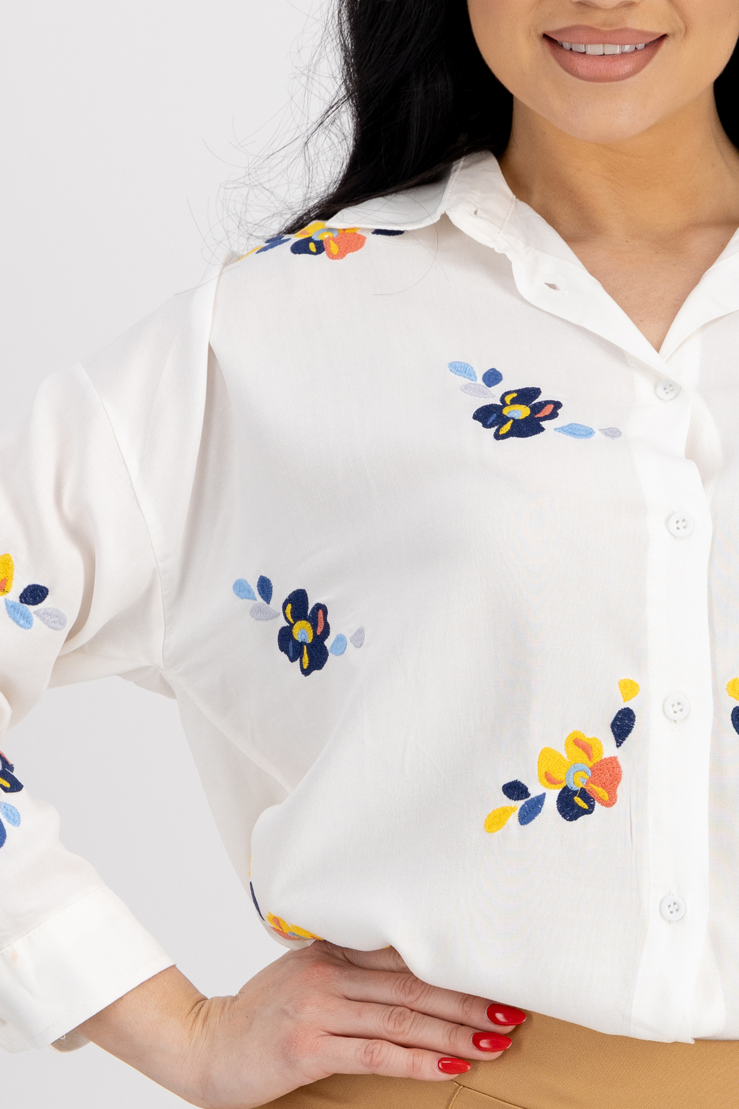 Női ing ivoire pamutból készült aszimetrikus bő szabású hímzett részek 4 - StarShinerS.hu