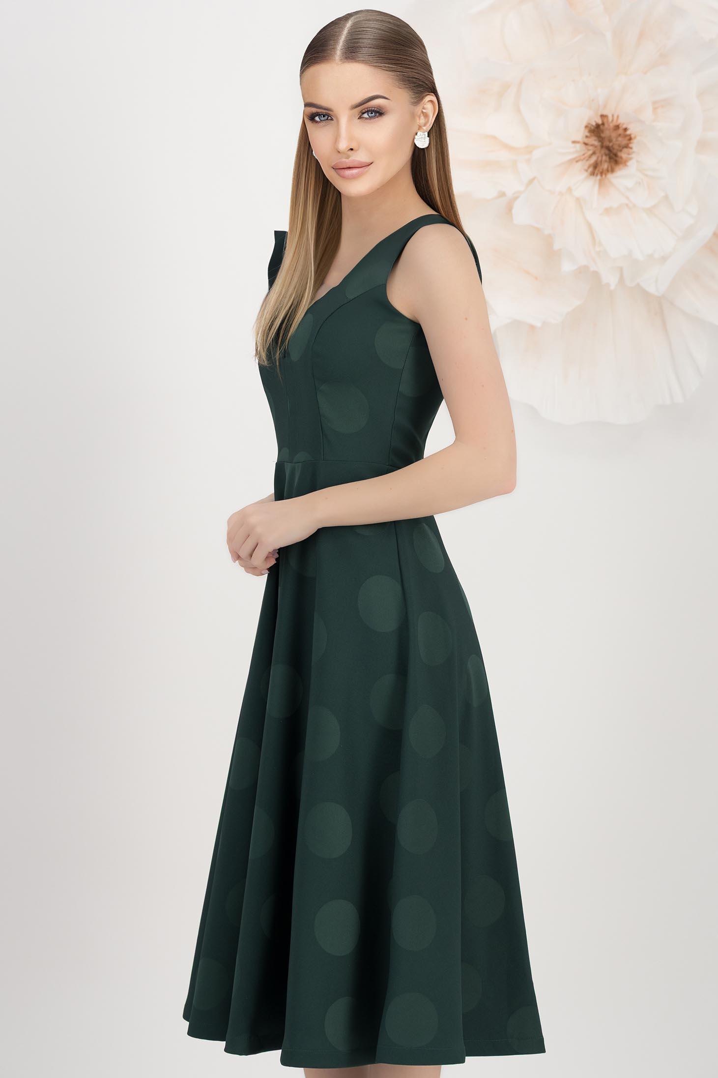 StarShinerS tamno zelena haljina tkanine midi cloche 2 - StarShinerS.hr