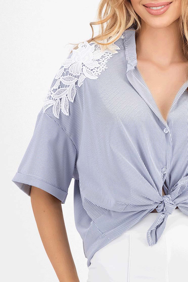 Női ing puplin aszimetrikus bő szabású csipke díszítéssel 4 - StarShinerS.hu