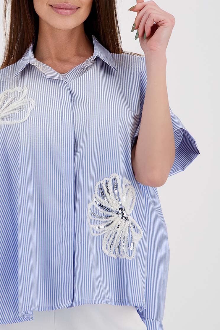 Női ing pamutból készült bő szabású aszimetrikus virágos díszekkel 4 - StarShinerS.hu