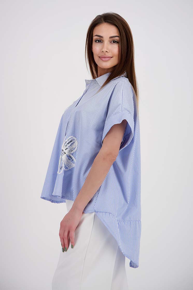 Női ing pamutból készült bő szabású aszimetrikus virágos díszekkel 2 - StarShinerS.hu